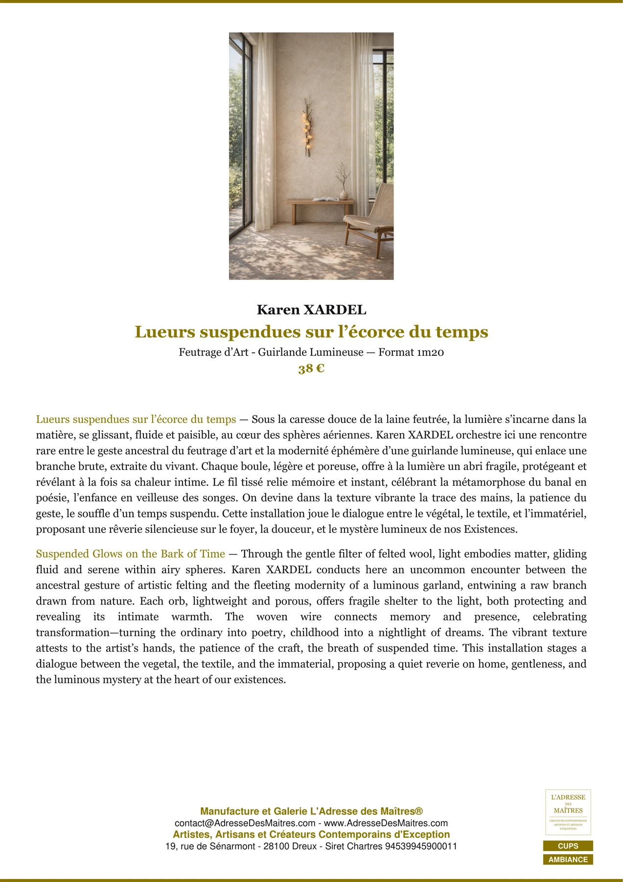 Fiche Premium Ambiance - Lueurs suspendues sur l’écorce du temps - Karen XARDEL - L'Adresse des Maîtres®