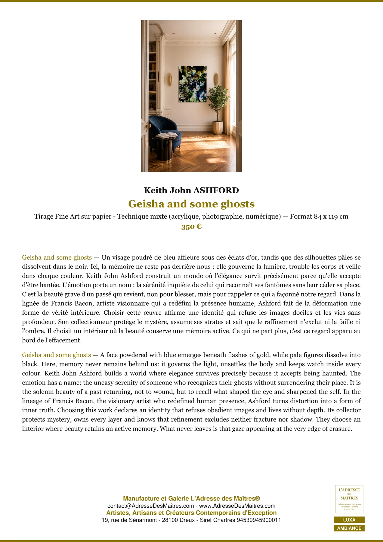 Fiche Premium Ambiance - Geisha and some ghosts - Keith John ASHFORD - L'Adresse des Maîtres®