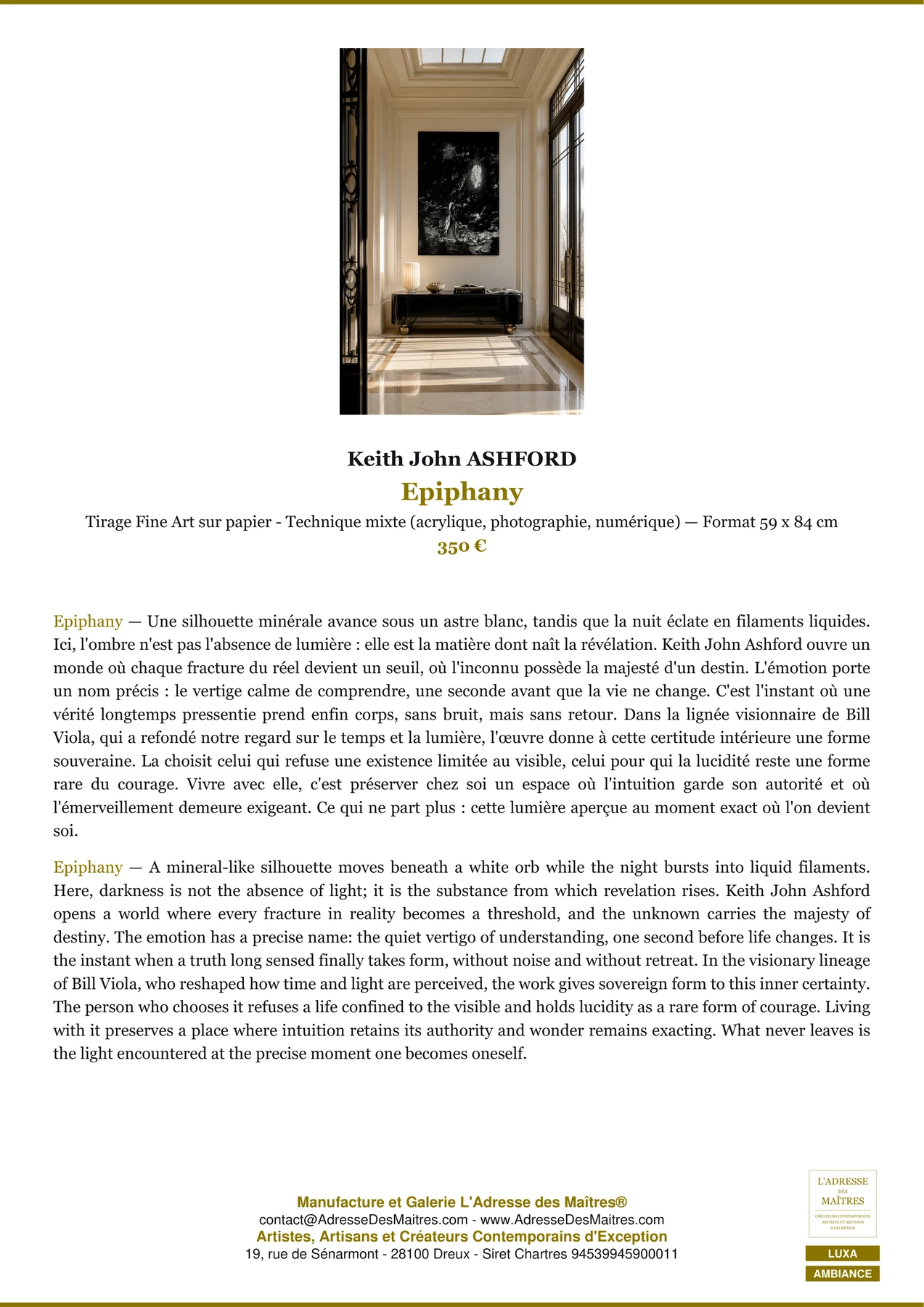 Fiche Premium Ambiance - Epiphany - Keith John ASHFORD - L'Adresse des Maîtres®