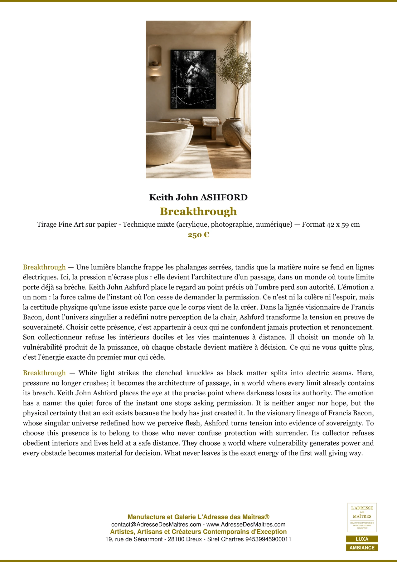 Fiche Premium Ambiance - Breakthrough - Keith John ASHFORD - L'Adresse des Maîtres®