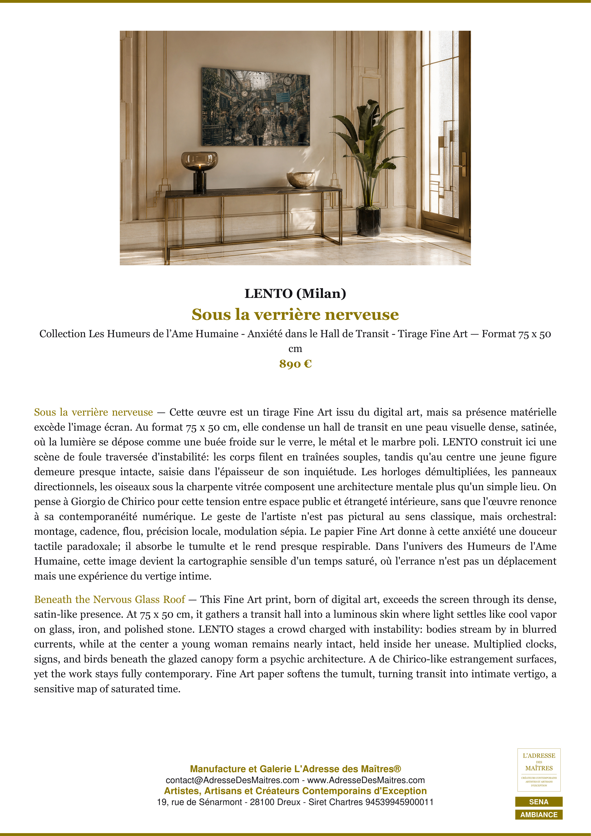 Fiche Premium Ambiance — Sous la verrière nerveuse — LENTO (Milan) — L'Adresse des Maîtres®