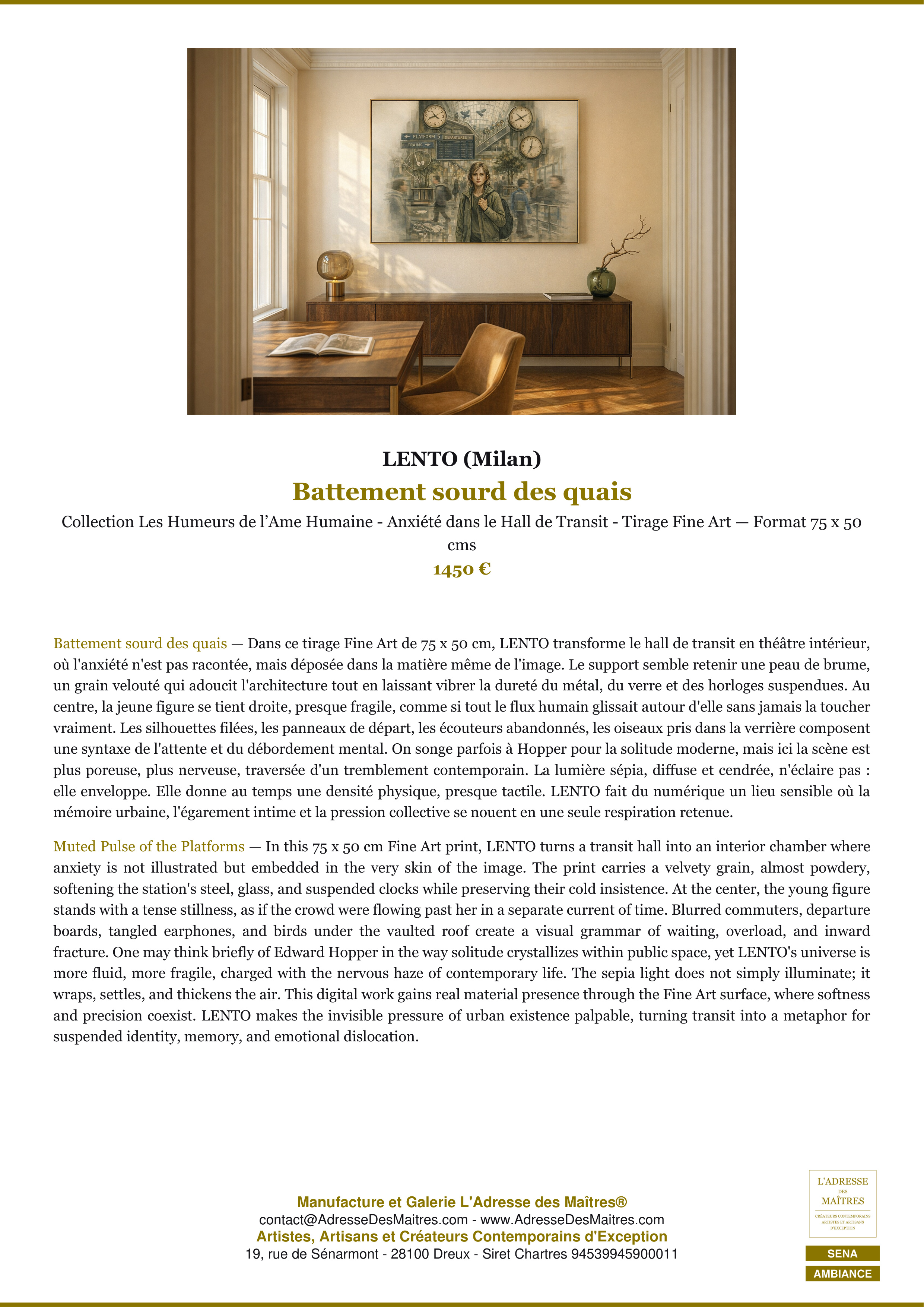 Fiche Premium Ambiance — Battement sourd des quais — LENTO (Milan) — L'Adresse des Maîtres®