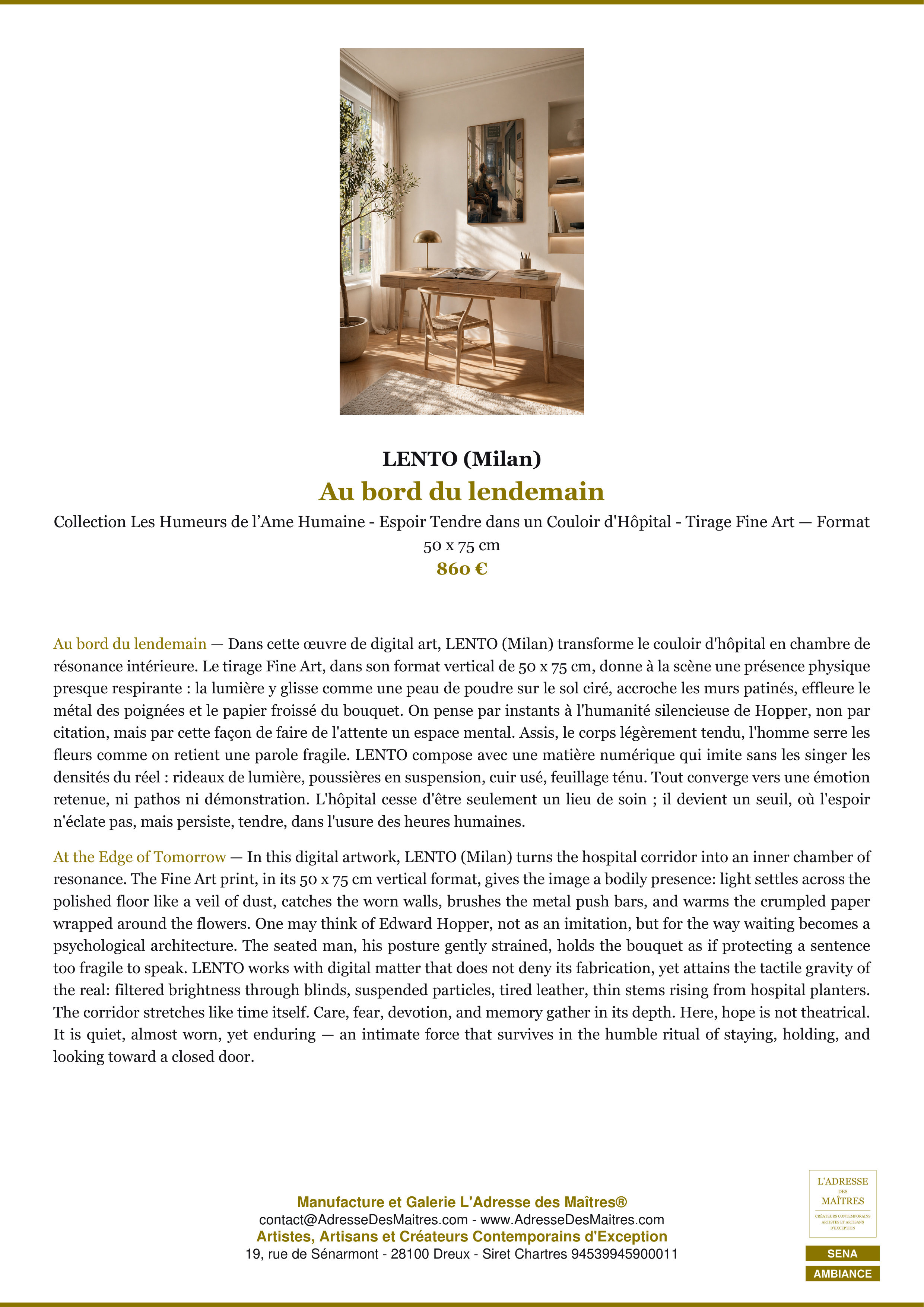 Fiche Premium Ambiance — Au bord du lendemain — LENTO (Milan) — L'Adresse des Maîtres®