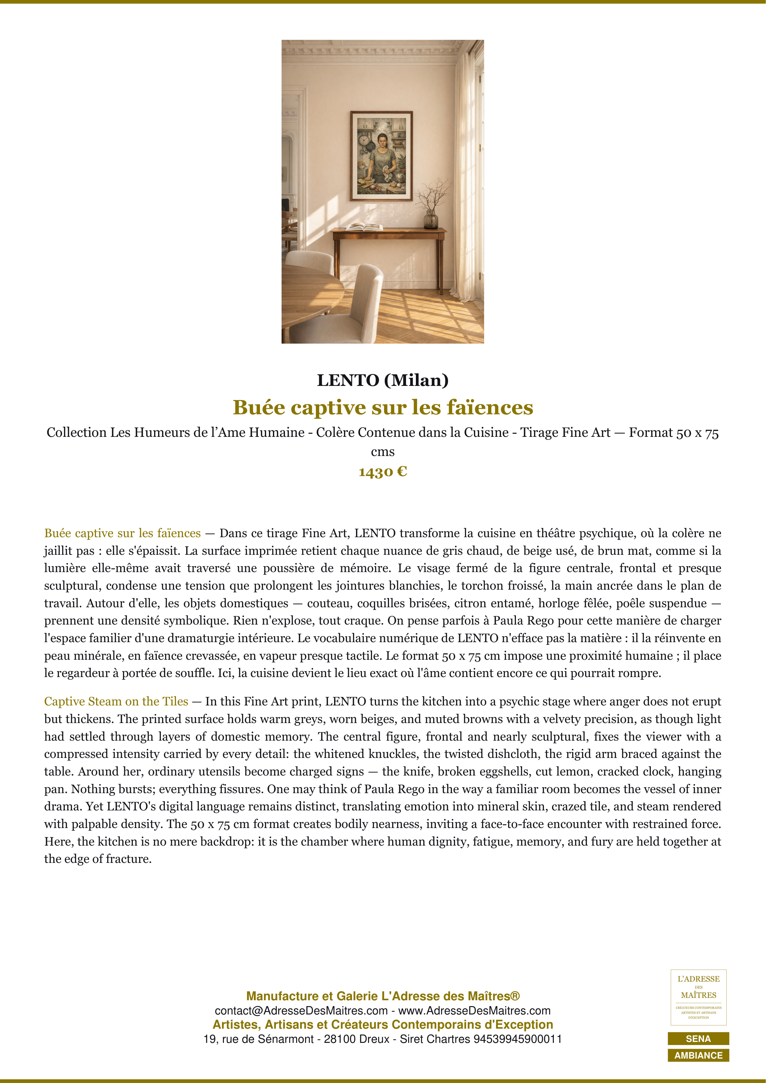 Fiche Premium Ambiance — Buée captive sur les faïences — LENTO (Milan) — L'Adresse des Maîtres®