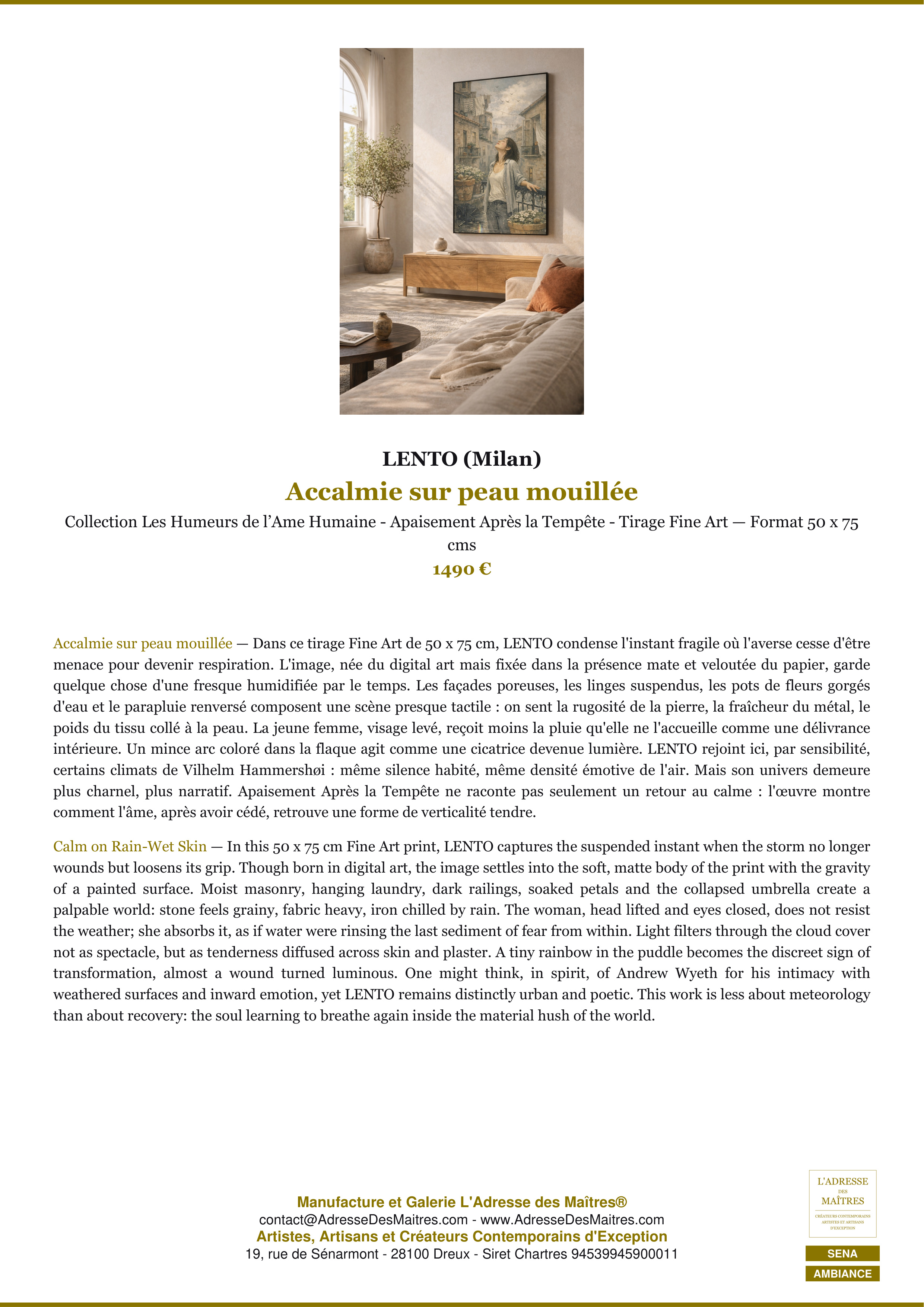 Fiche Premium Ambiance — Accalmie sur peau mouillée — LENTO (Milan) — L'Adresse des Maîtres®