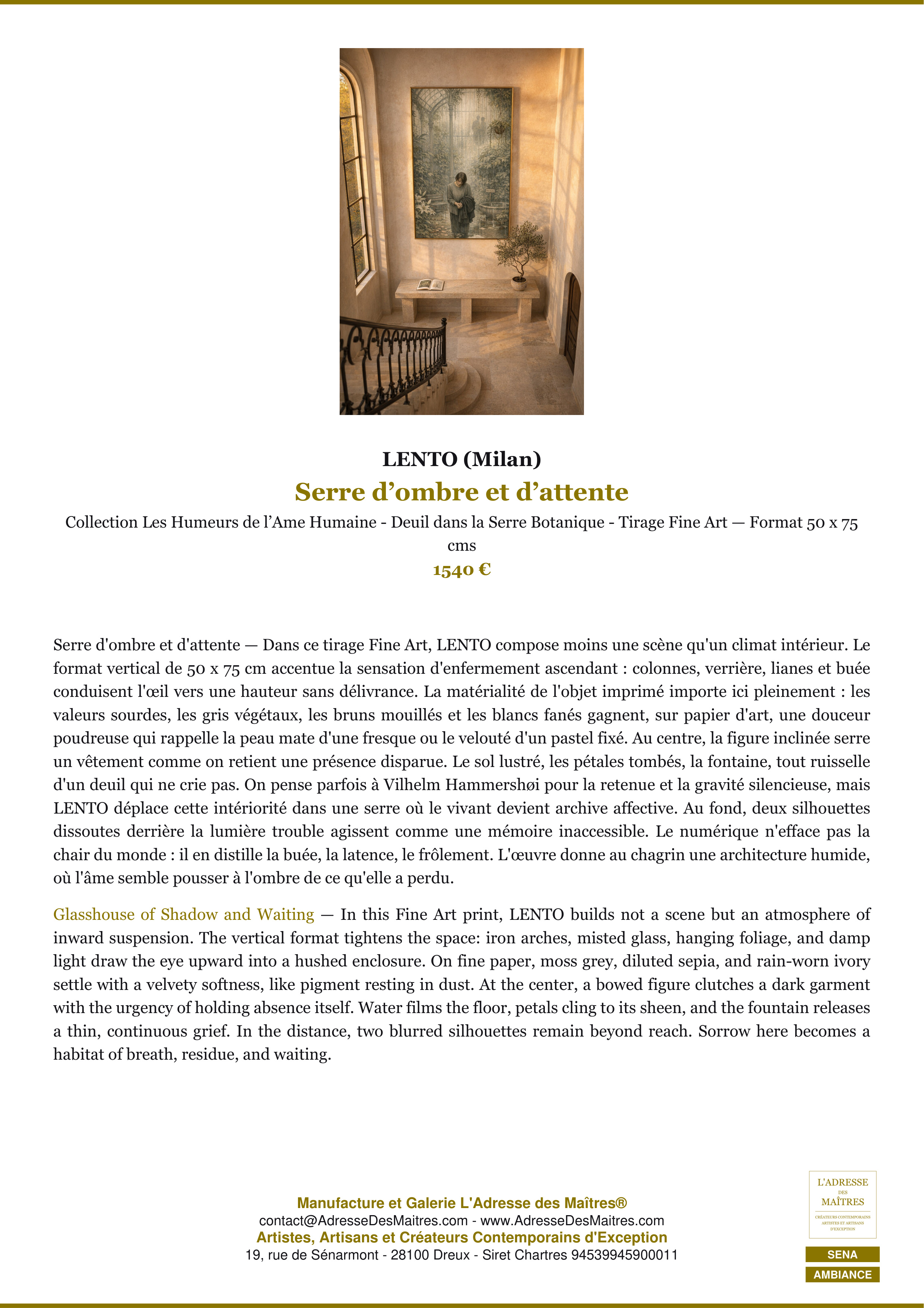 Fiche Premium Ambiance — Serre d’ombre et d’attente — LENTO (Milan) — L'Adresse des Maîtres®