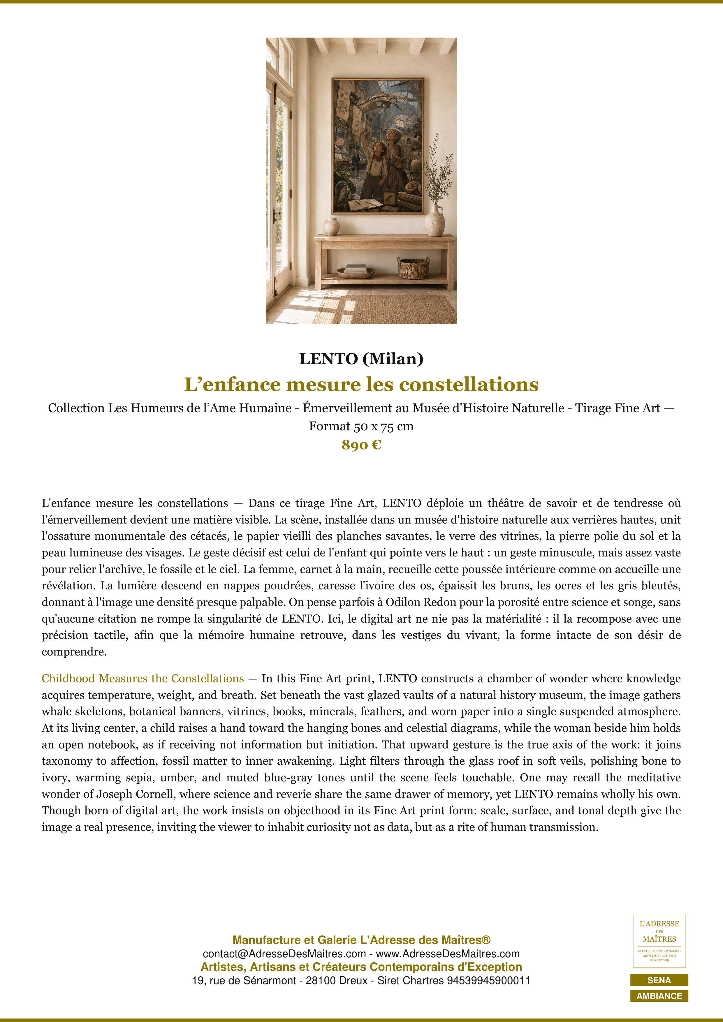 Fiche Premium Ambiance — L’enfance mesure les constellations — LENTO (Milan) — L'Adresse des Maîtres®