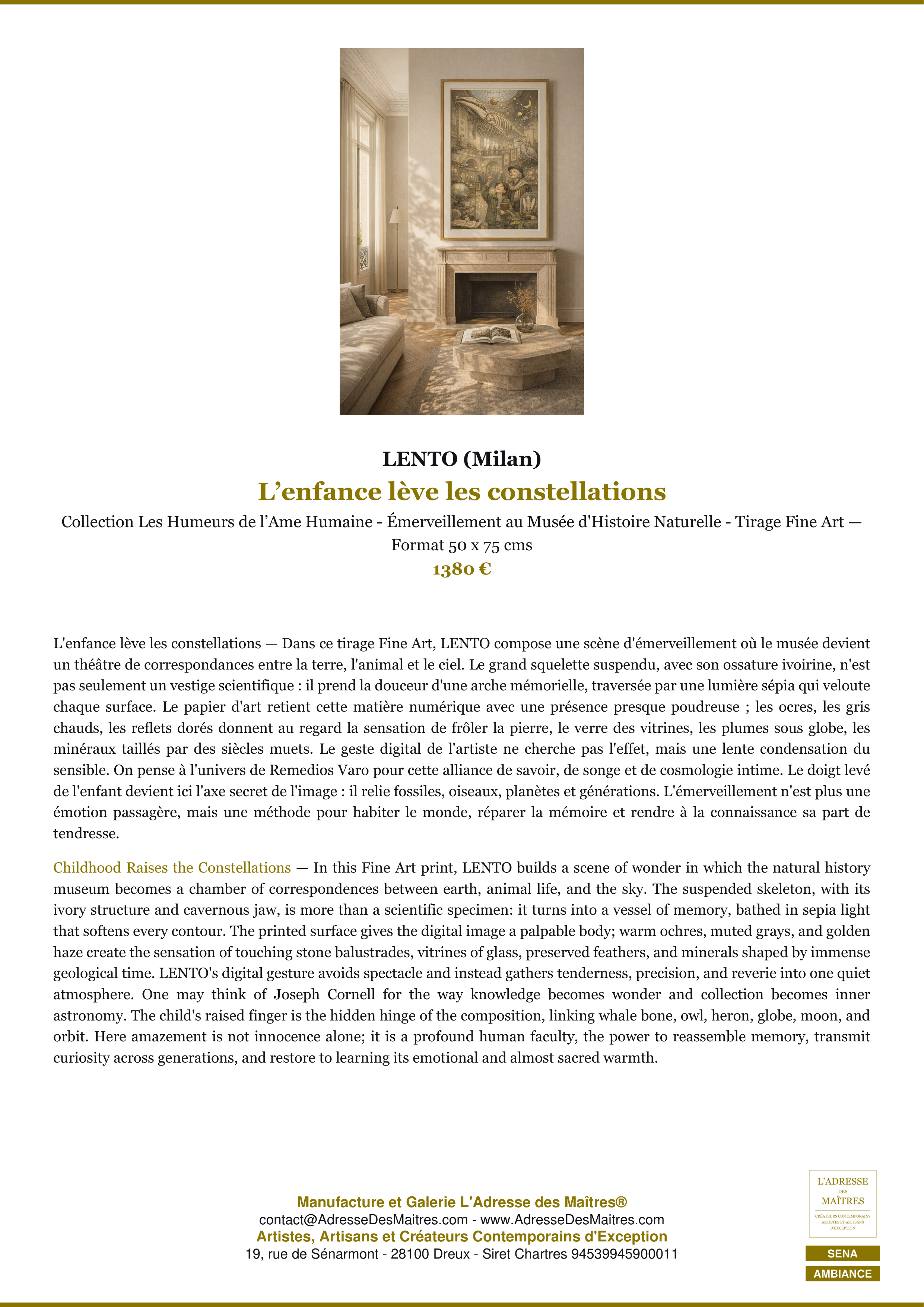 Fiche Premium Ambiance — L’enfance lève les constellations — LENTO (Milan) — L'Adresse des Maîtres®