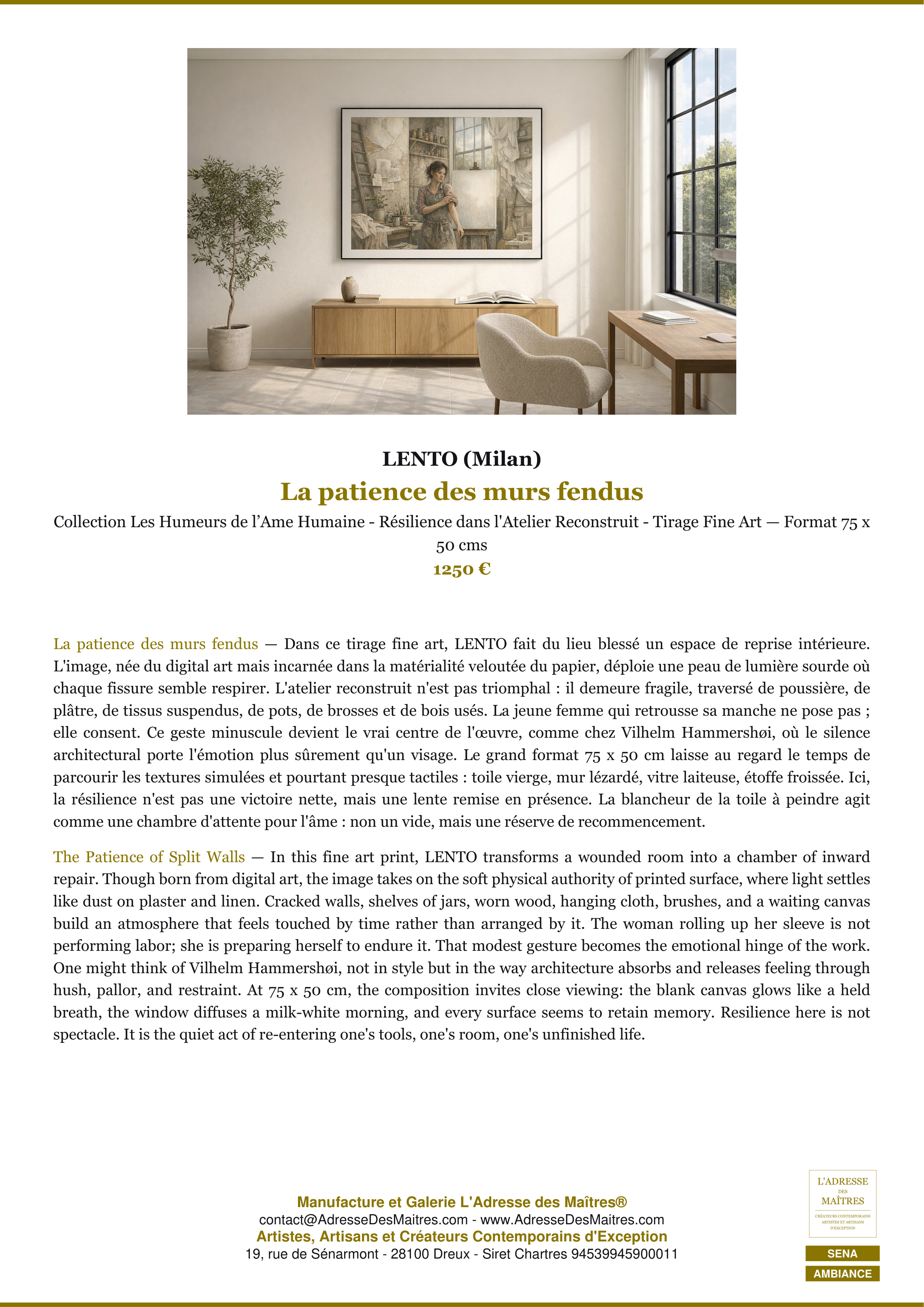 Fiche Premium Ambiance — La patience des murs fendus — LENTO (Milan) — L'Adresse des Maîtres®