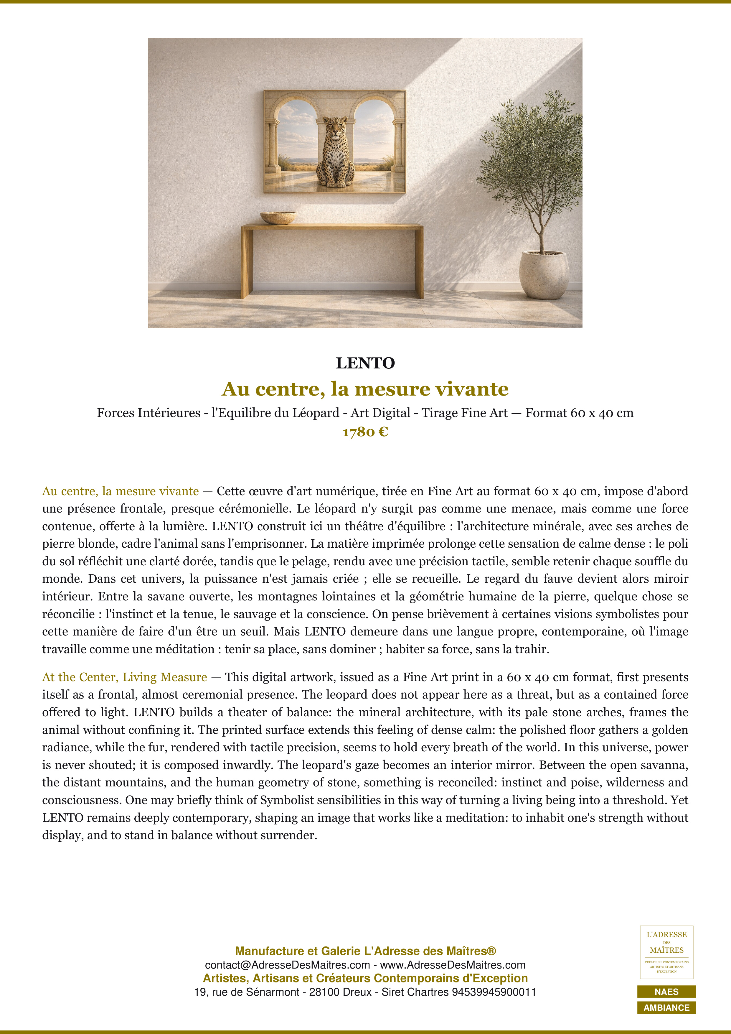 Fiche Premium Ambiance — Au centre, la mesure vivante — LENTO — L'Adresse des Maîtres®