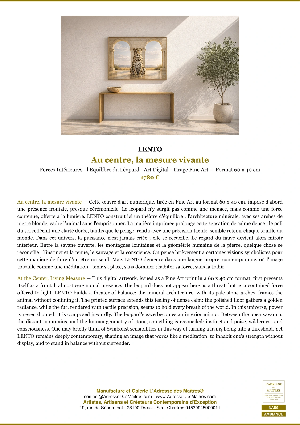 Fiche Premium Ambiance — Au centre, la mesure vivante — LENTO — L'Adresse des Maîtres®