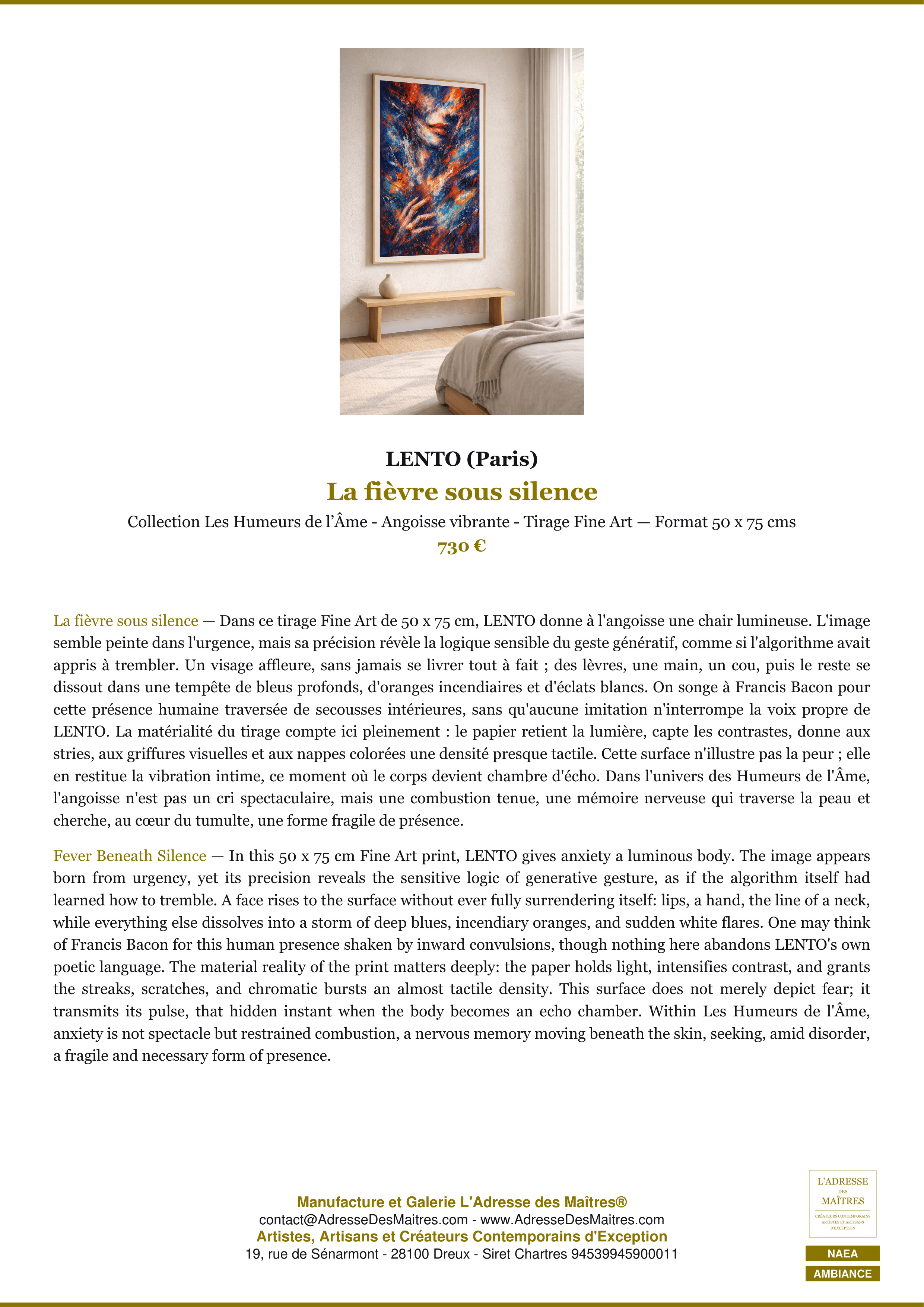 Fiche Premium Ambiance — La fièvre sous silence — LENTO (Paris) — L'Adresse des Maîtres®