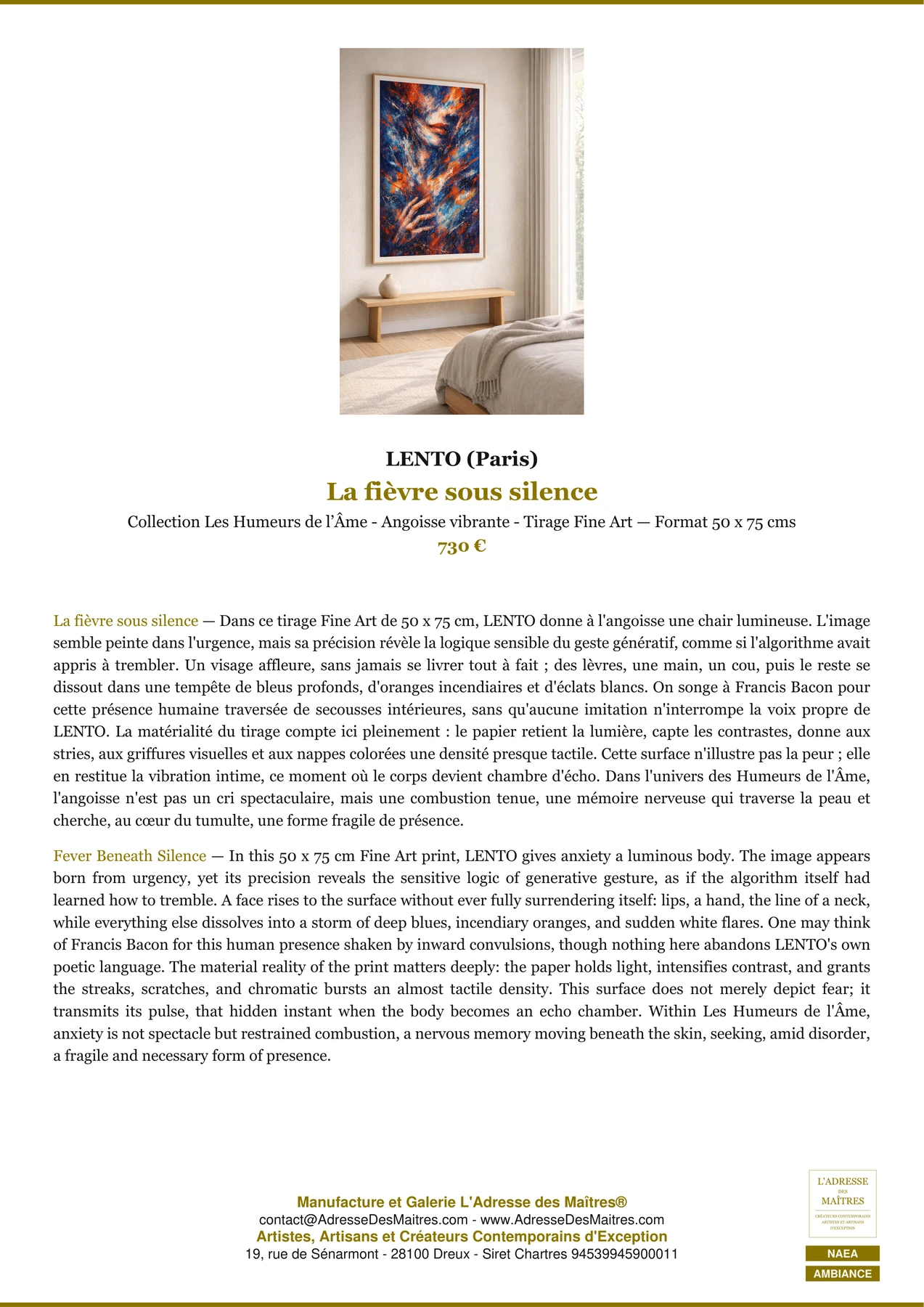 Fiche Premium Ambiance — La fièvre sous silence — LENTO (Paris) — L'Adresse des Maîtres®