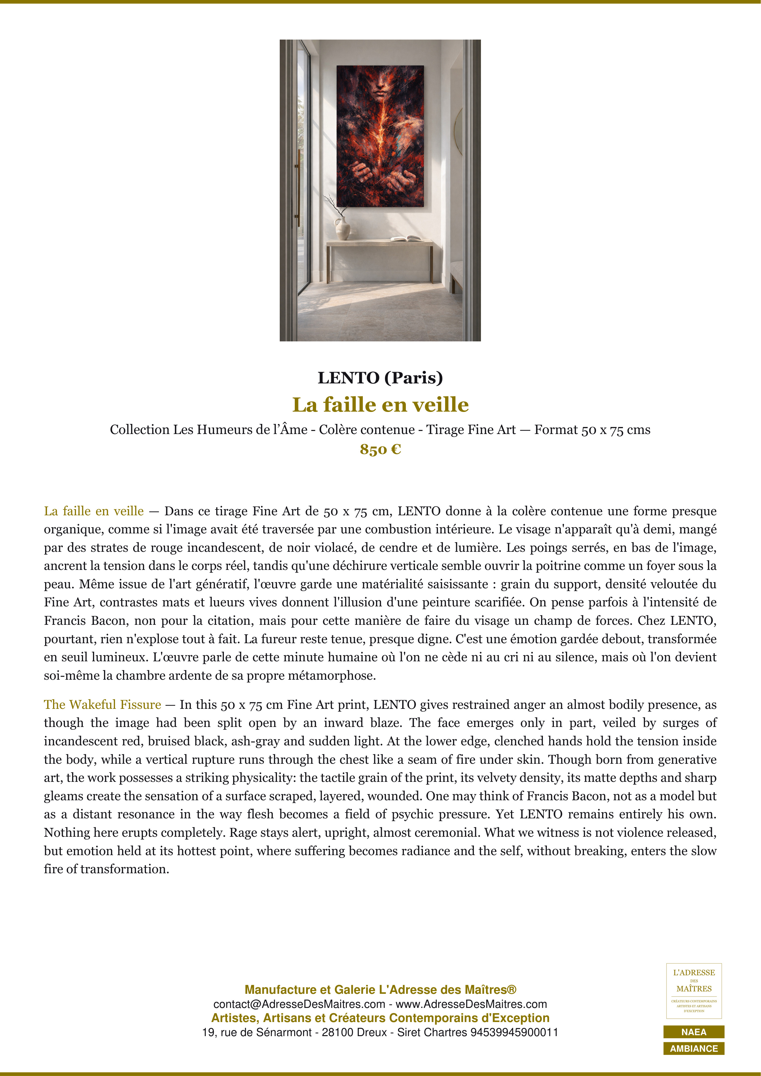Fiche Premium Ambiance — La faille en veille — LENTO (Paris) — L'Adresse des Maîtres®