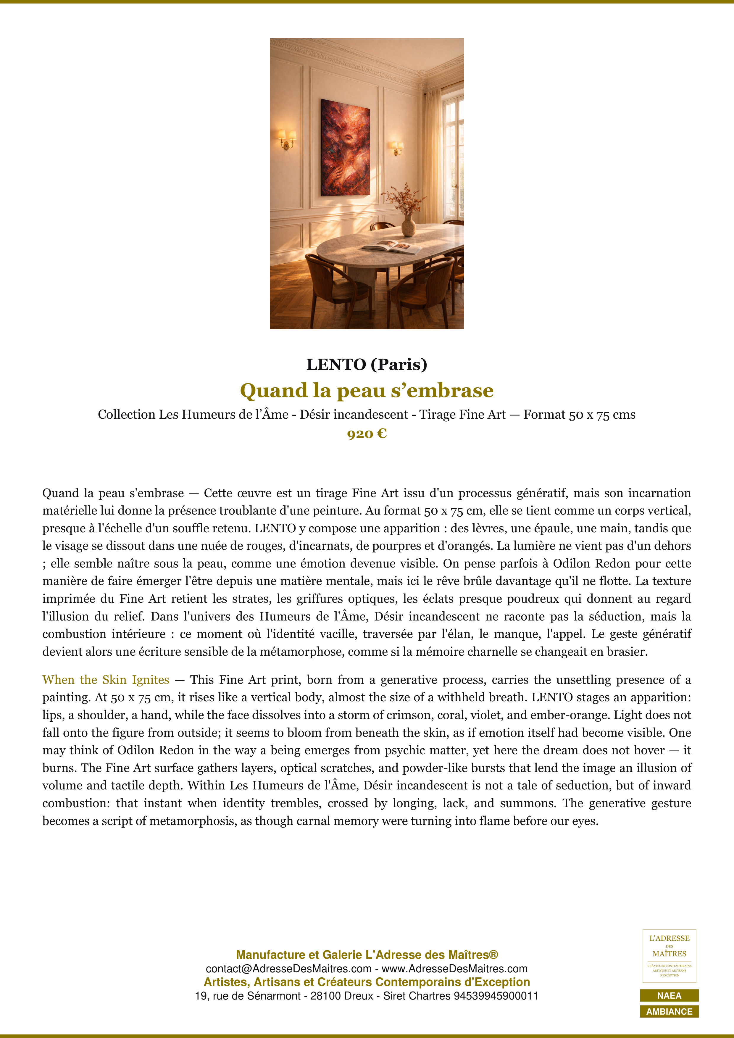Fiche Premium Ambiance — Quand la peau s’embrase — LENTO (Paris) — L'Adresse des Maîtres®