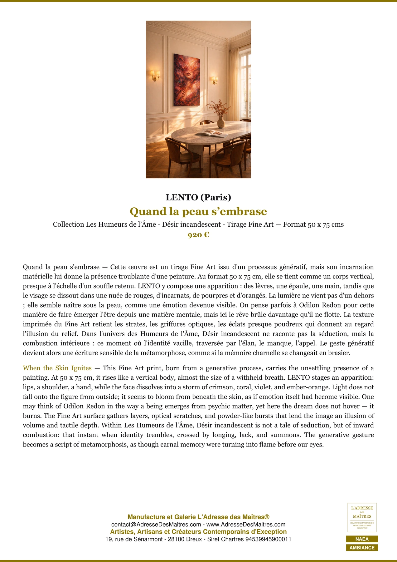 Fiche Premium Ambiance — Quand la peau s’embrase — LENTO (Paris) — L'Adresse des Maîtres®