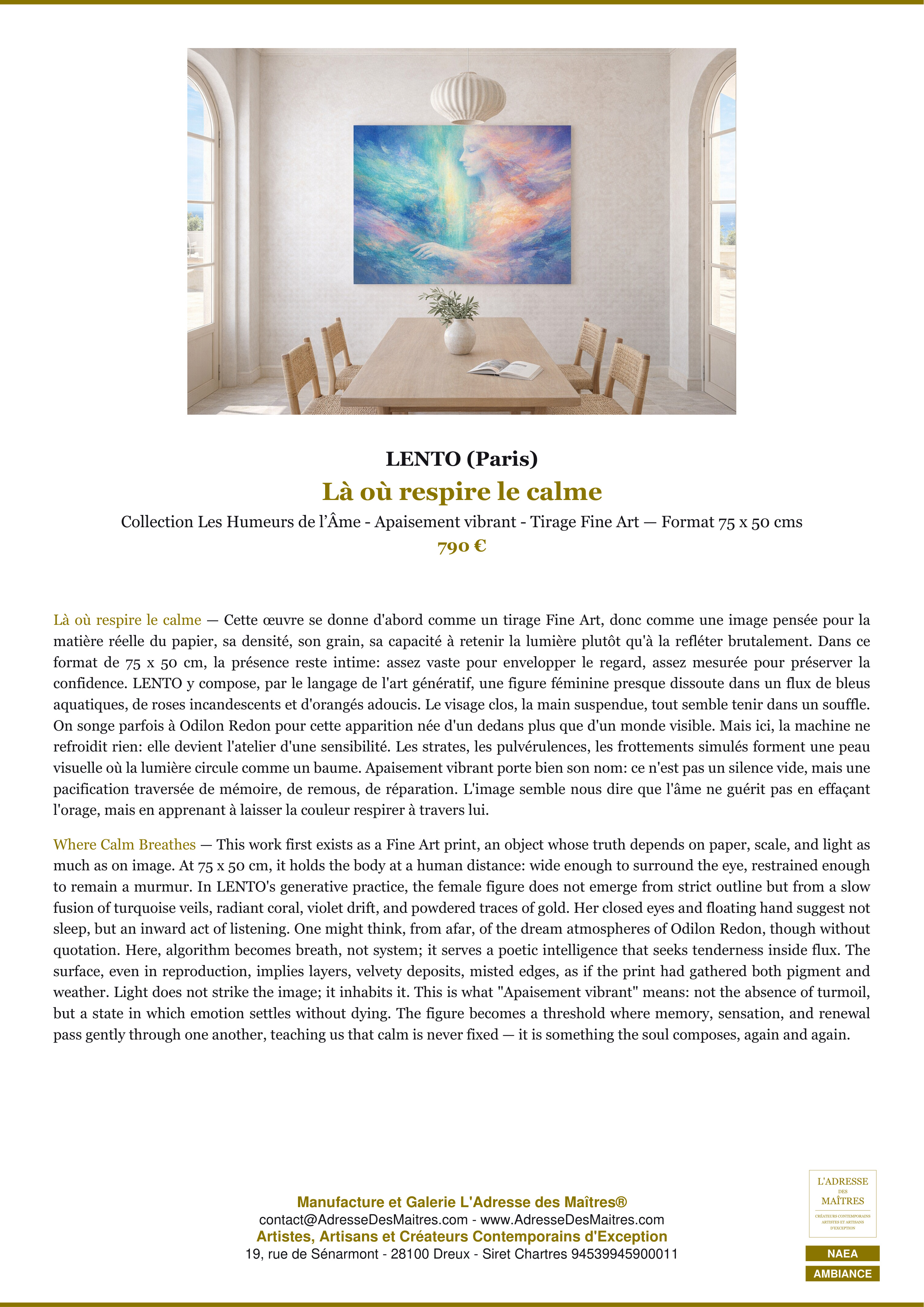 Fiche Premium Ambiance — Là où respire le calme — LENTO (Paris) — L'Adresse des Maîtres®