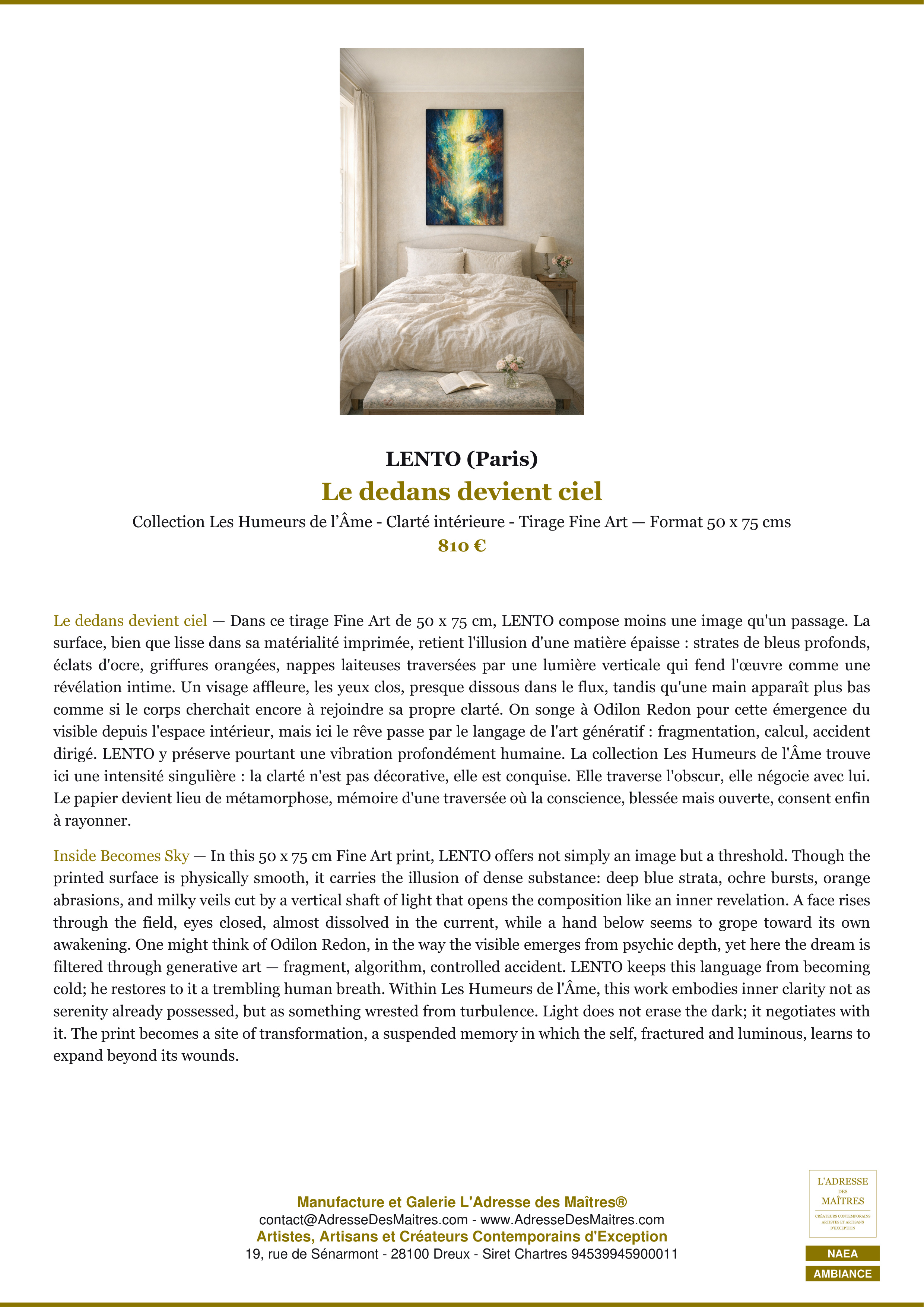 Fiche Premium Ambiance — Le dedans devient ciel — LENTO (Paris) — L'Adresse des Maîtres®