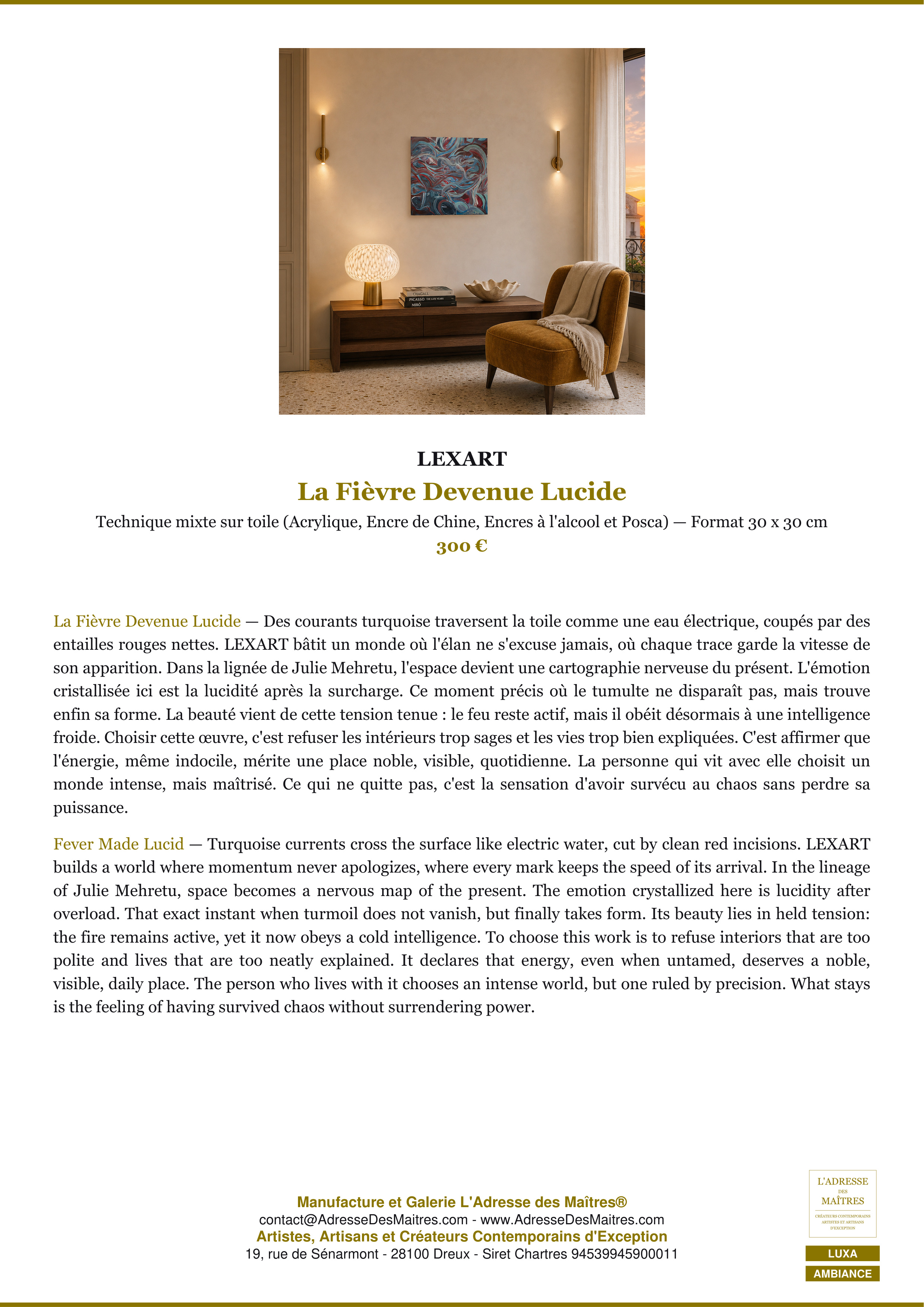 Fiche Premium Ambiance — La Fièvre Devenue Lucide — LEXART — L'Adresse des Maîtres®
