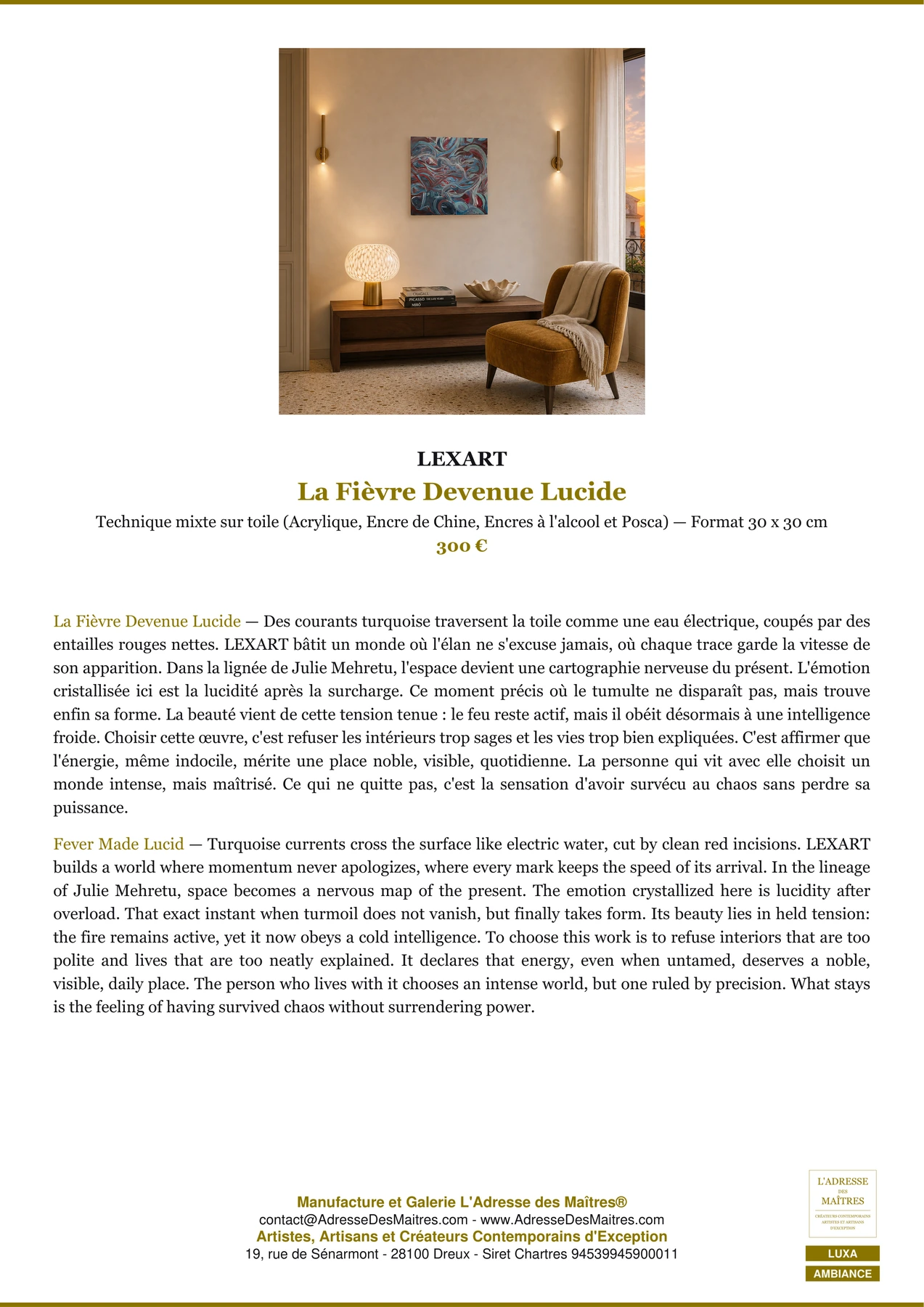 Fiche Premium Ambiance - La Fièvre Devenue Lucide - LEXART - L'Adresse des Maîtres®