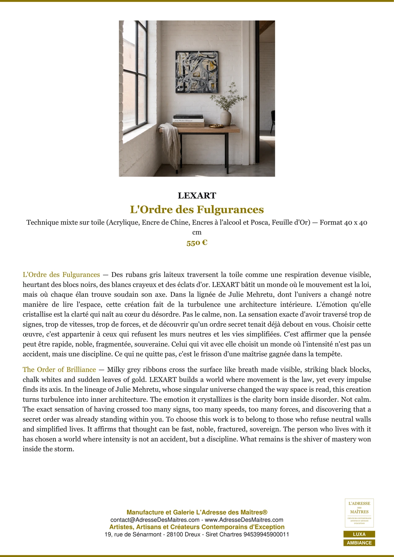 Fiche Premium Ambiance - L'Ordre des Fulgurances - LEXART - L'Adresse des Maîtres®