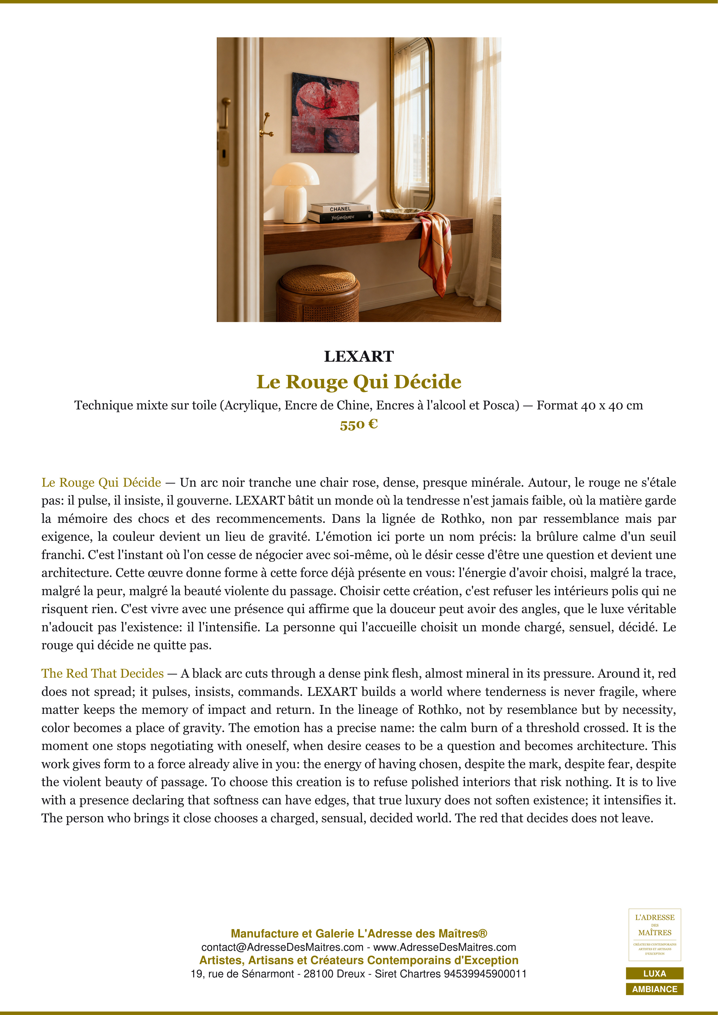 Fiche Premium Ambiance — Le Rouge Qui Décide — LEXART — L'Adresse des Maîtres®