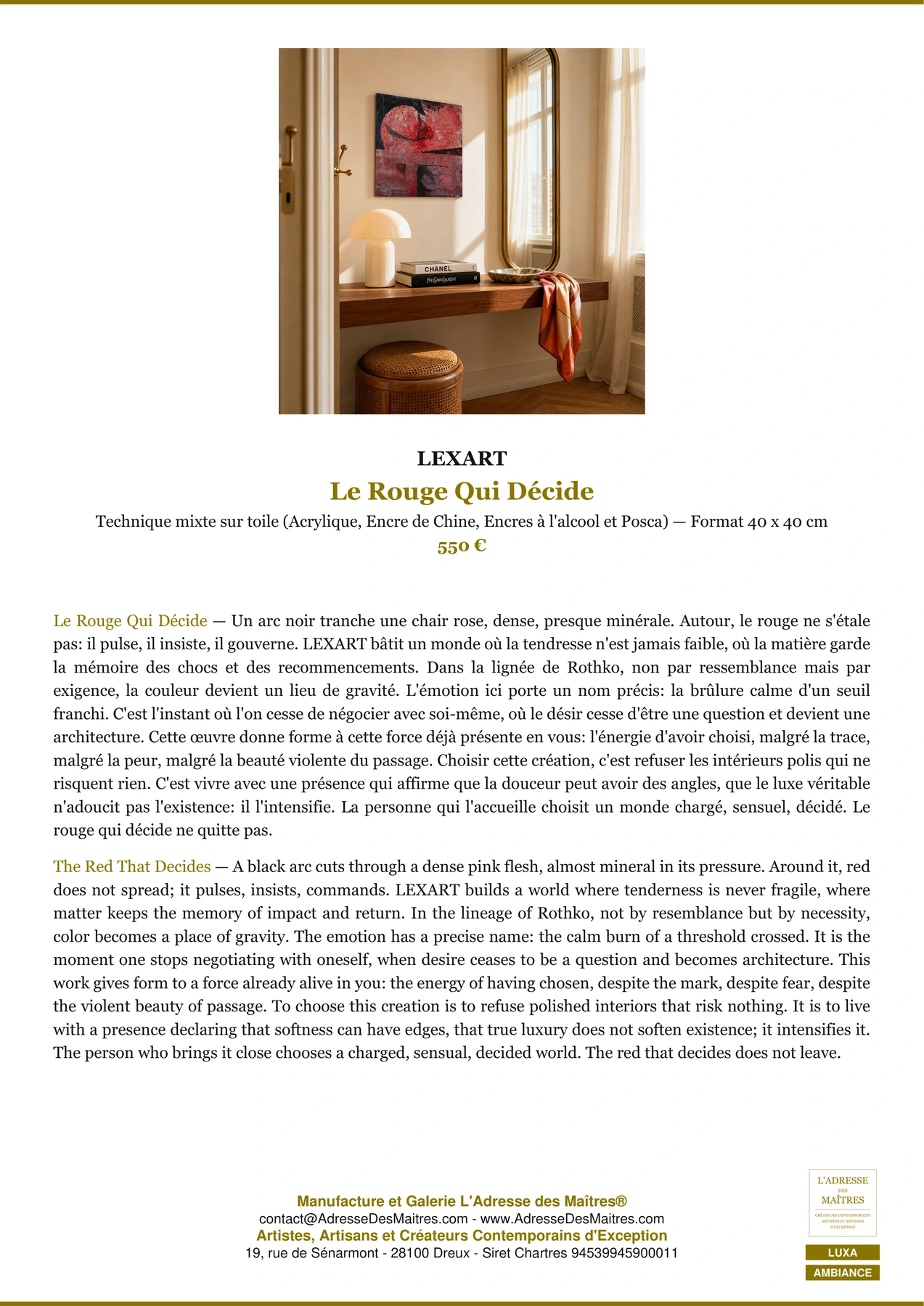 Fiche Premium Ambiance - Le Rouge Qui Décide - LEXART - L'Adresse des Maîtres®