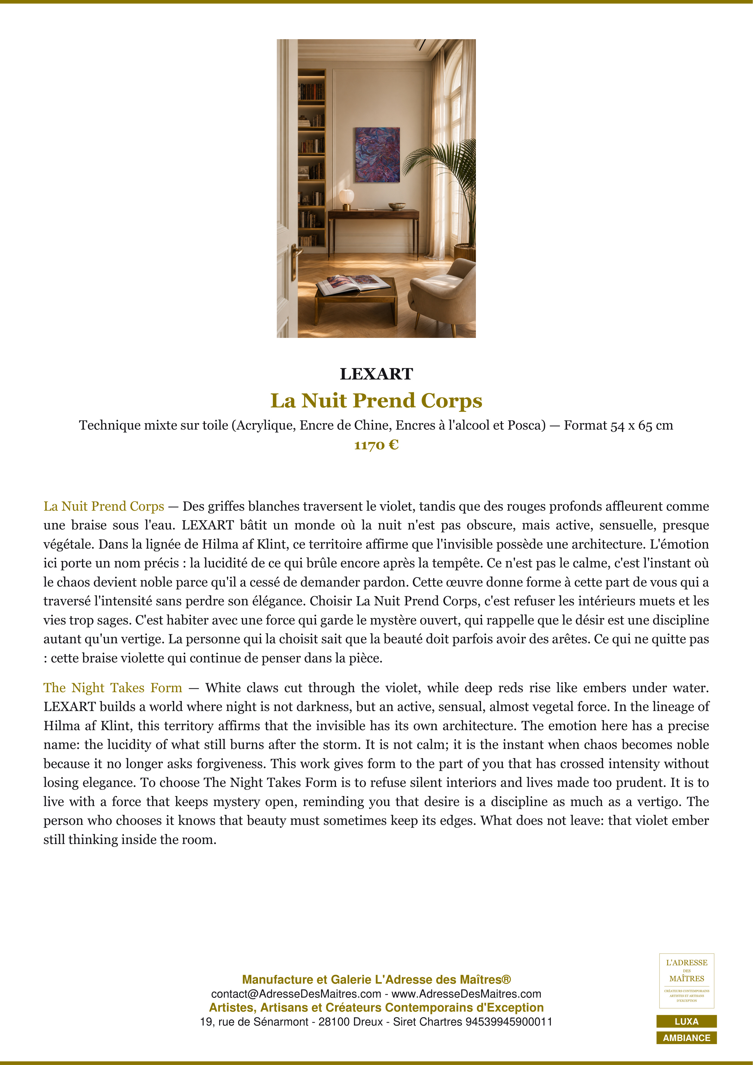 Fiche Premium Ambiance — La Nuit Prend Corps — LEXART — L'Adresse des Maîtres®