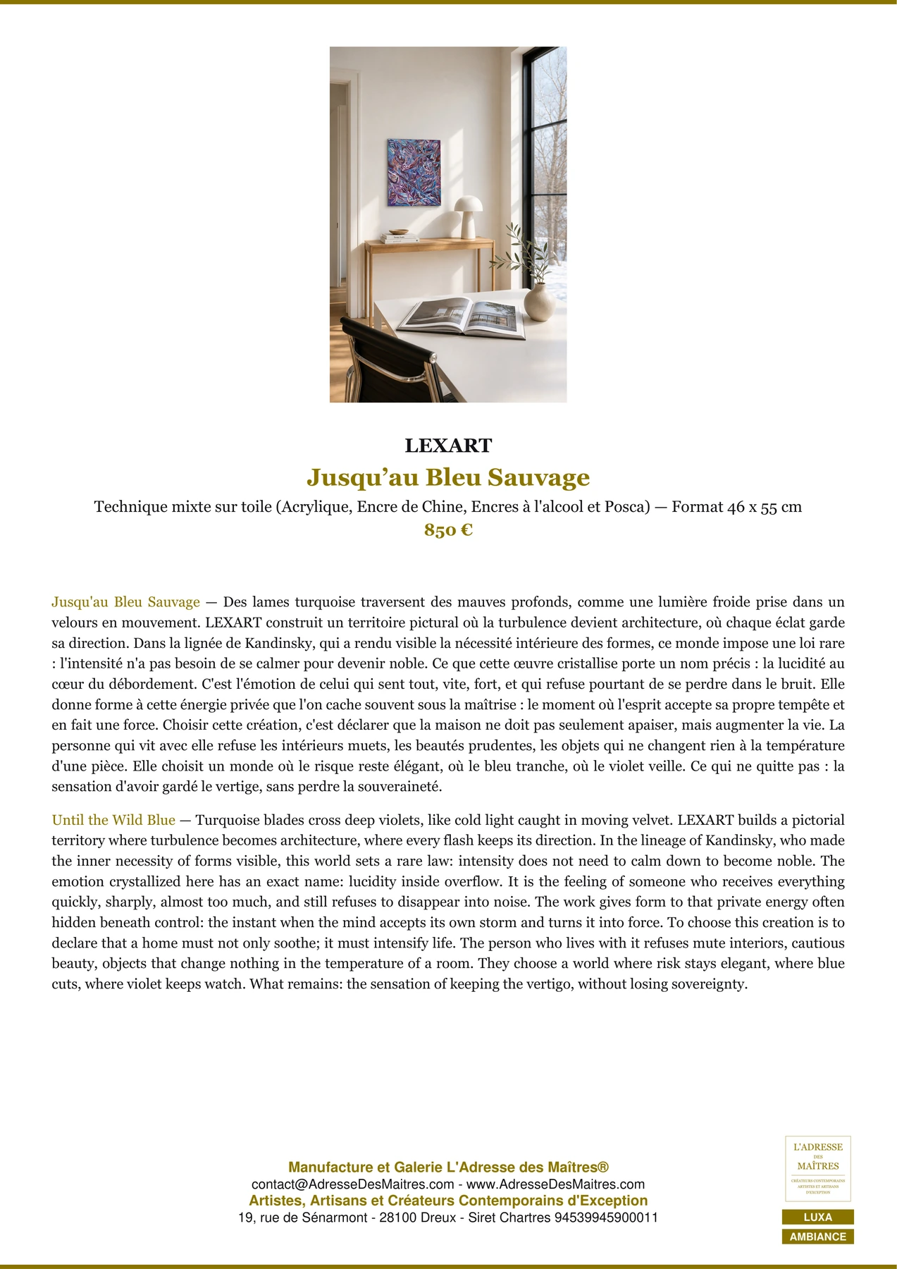 Fiche Premium Ambiance - Jusqu’au Bleu Sauvage - LEXART - L'Adresse des Maîtres®
