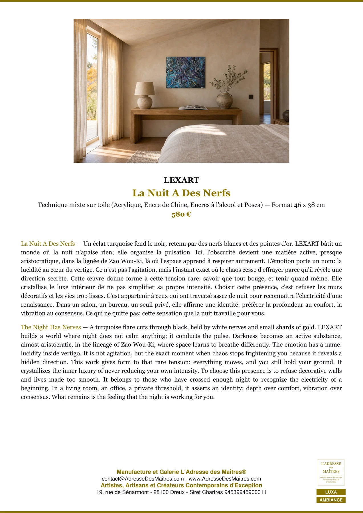 Fiche Premium Ambiance - La Nuit A Des Nerfs - LEXART - L'Adresse des Maîtres®