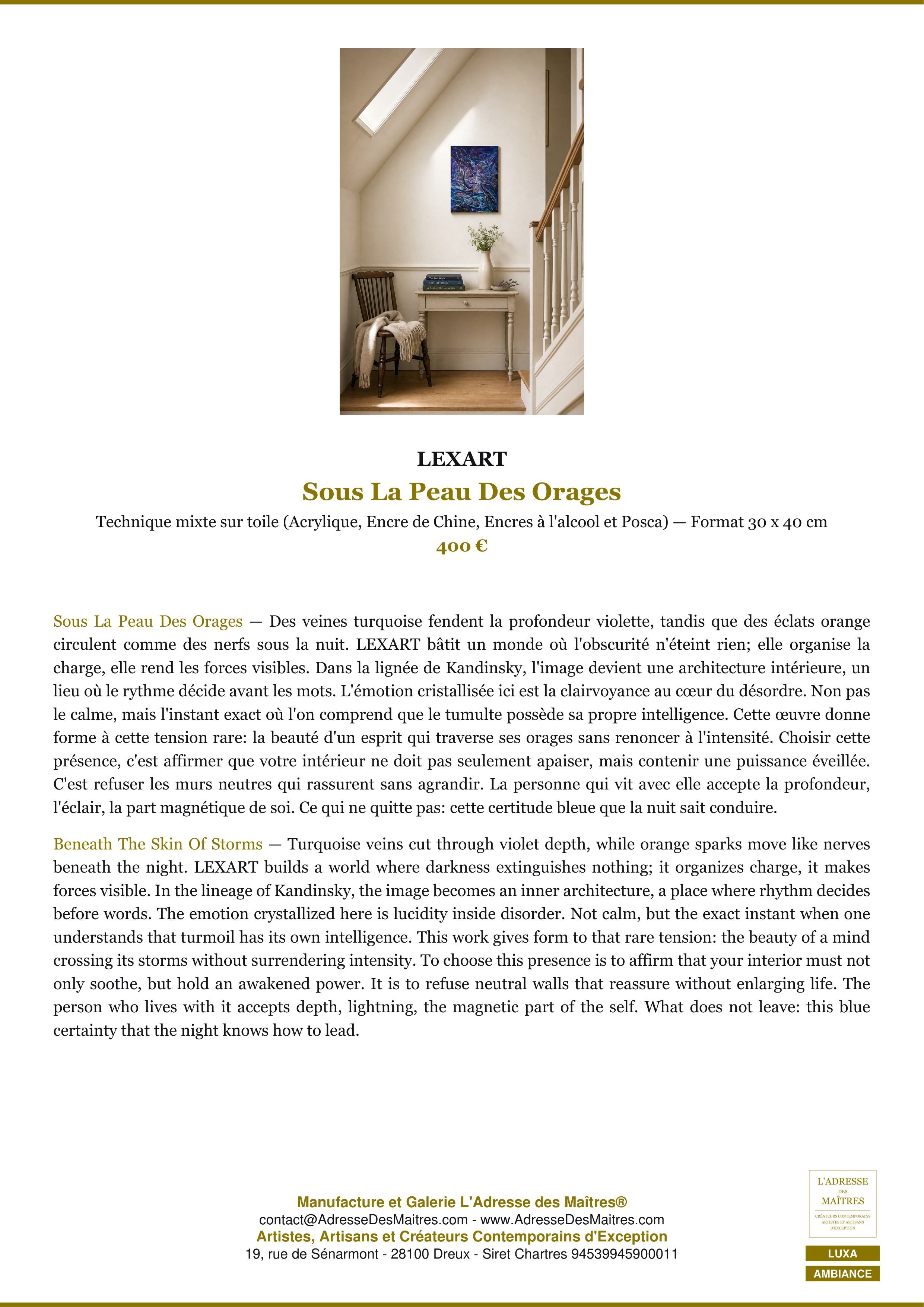 Fiche Premium Ambiance — Sous La Peau Des Orages — LEXART — L'Adresse des Maîtres®
