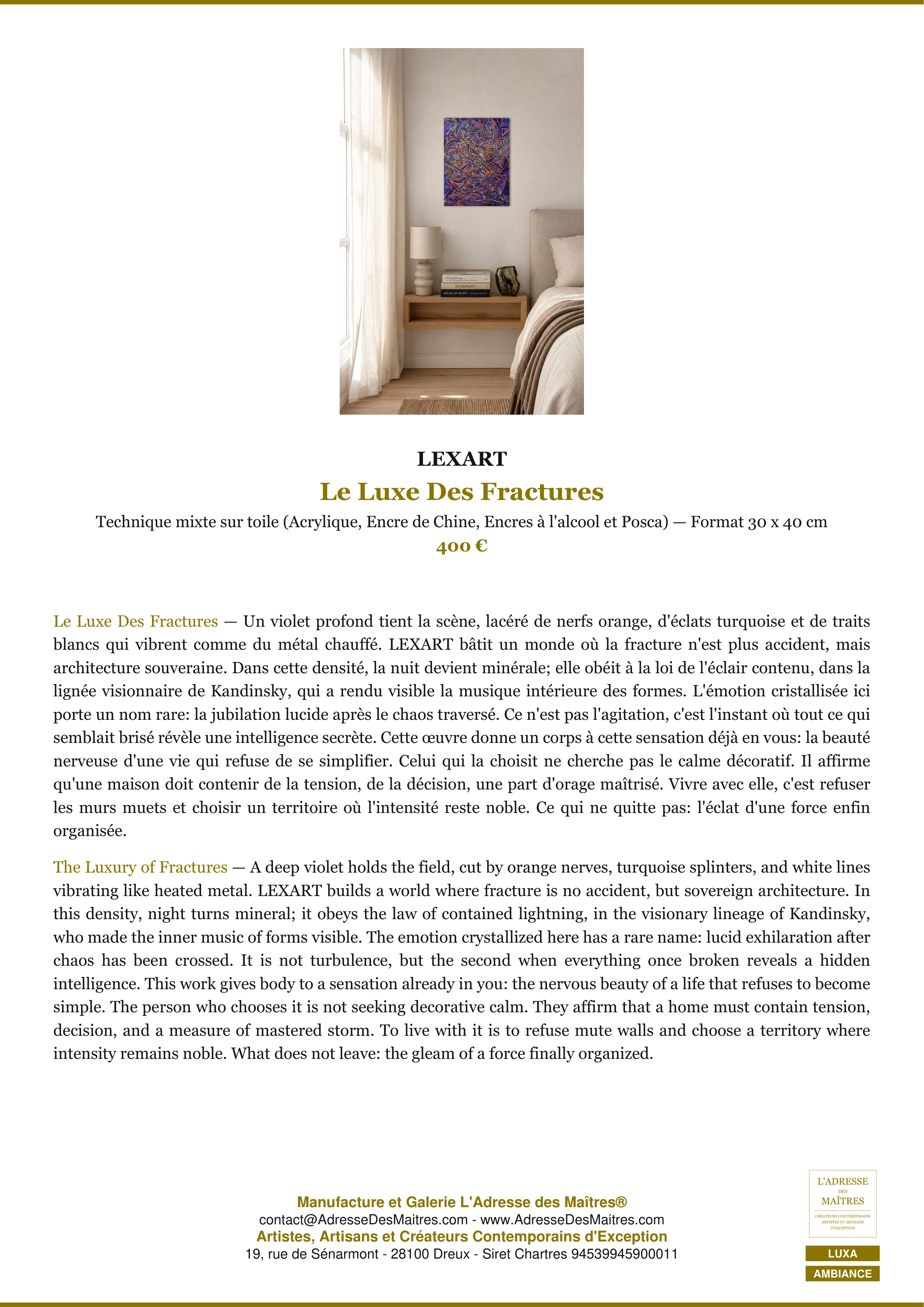 Fiche Premium Ambiance — Le Luxe Des Fractures — LEXART — L'Adresse des Maîtres®