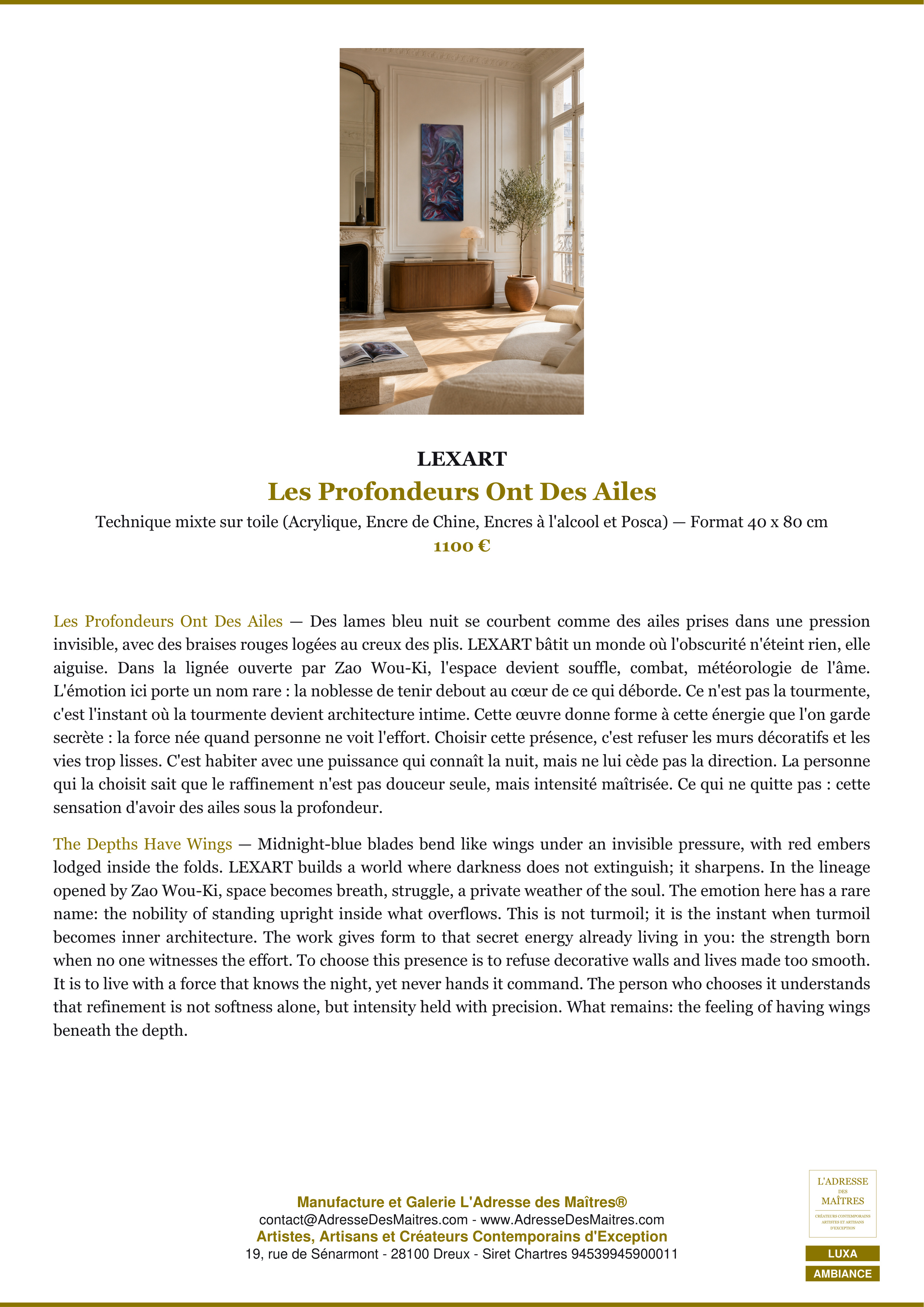 Fiche Premium Ambiance — Les Profondeurs Ont Des Ailes — LEXART — L'Adresse des Maîtres®
