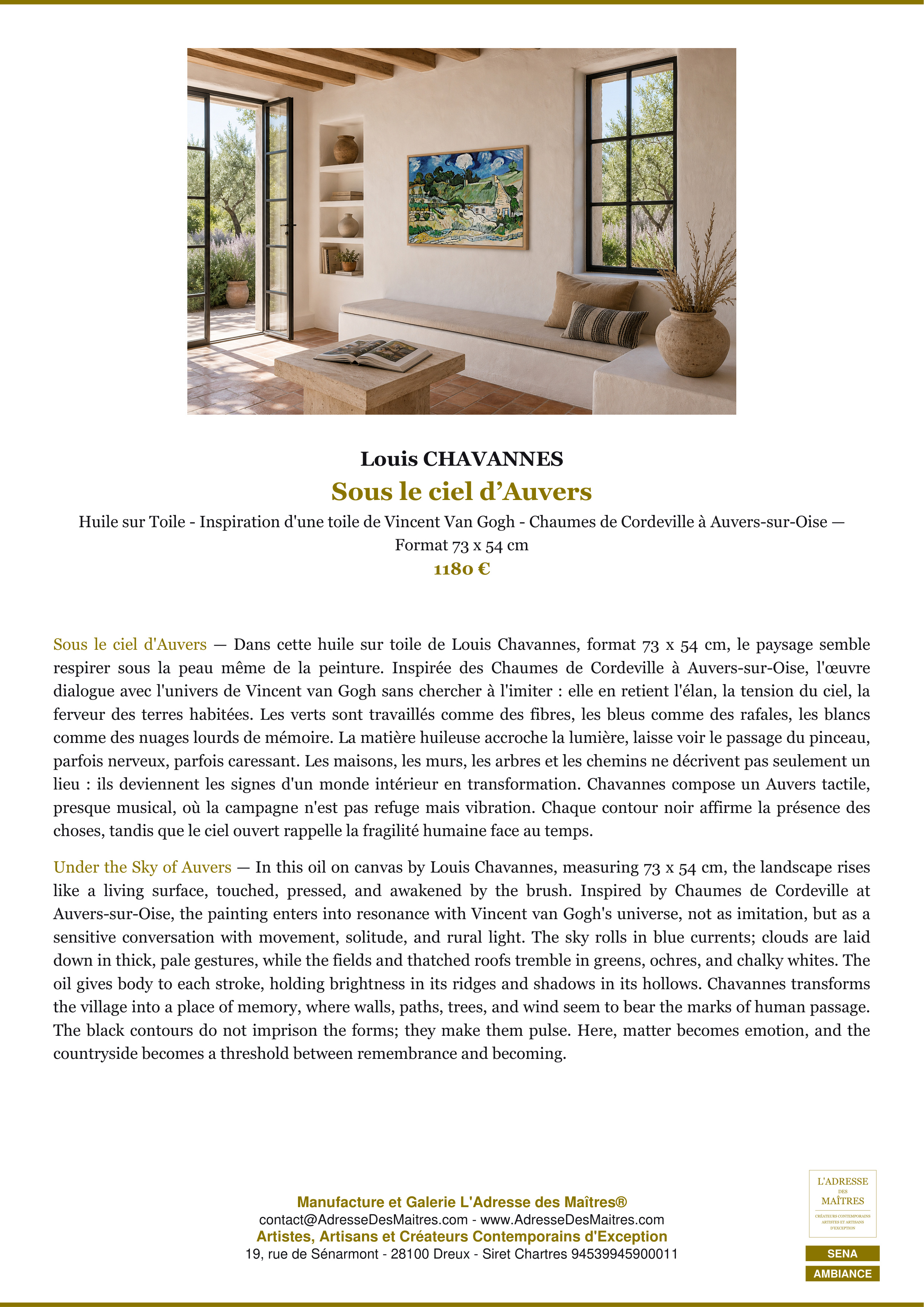 Fiche Premium Ambiance — Sous le ciel d’Auvers — Louis CHAVANNES — L'Adresse des Maîtres®