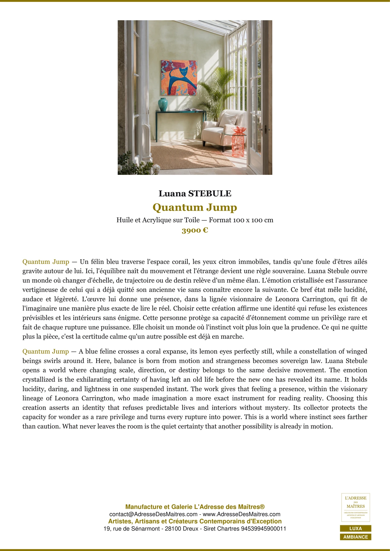 Fiche Premium Ambiance - Quantum Jump - Luana STEBULE - L'Adresse des Maîtres®