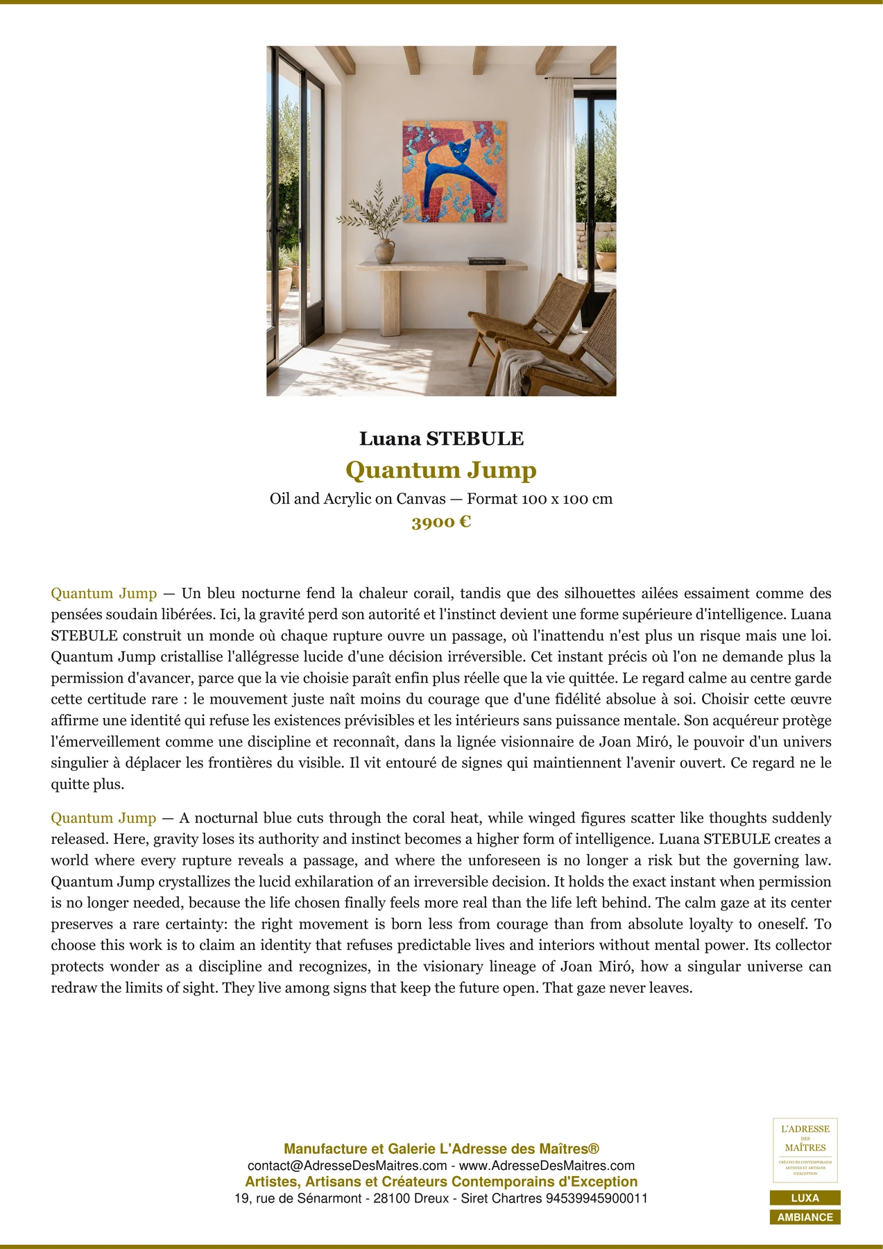 Fiche Premium Ambiance - Quantum Jump - Luana STEBULE - L'Adresse des Maîtres®