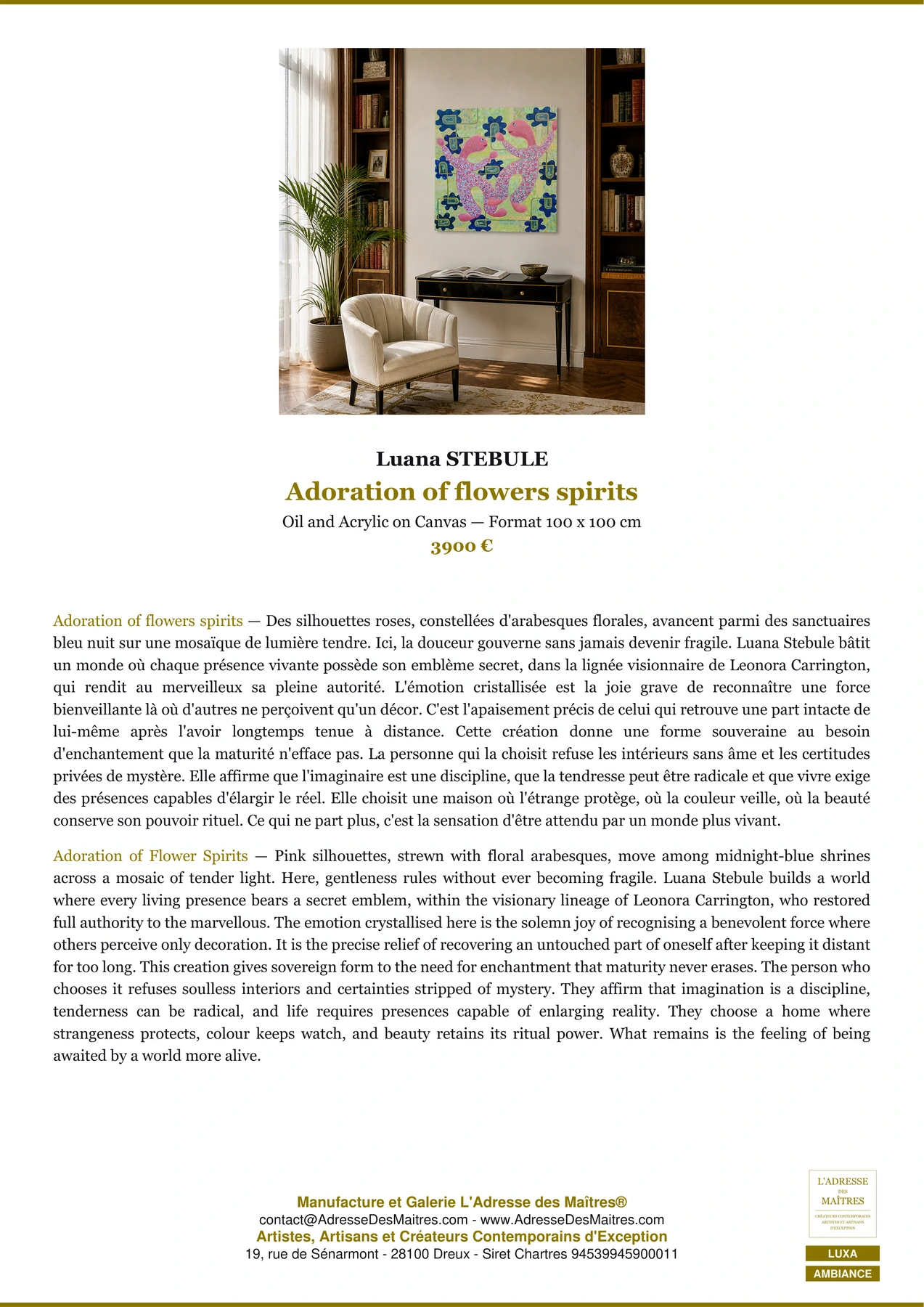 Fiche Premium Ambiance - Adoration of flowers spirits - Luana STEBULE - L'Adresse des Maîtres®