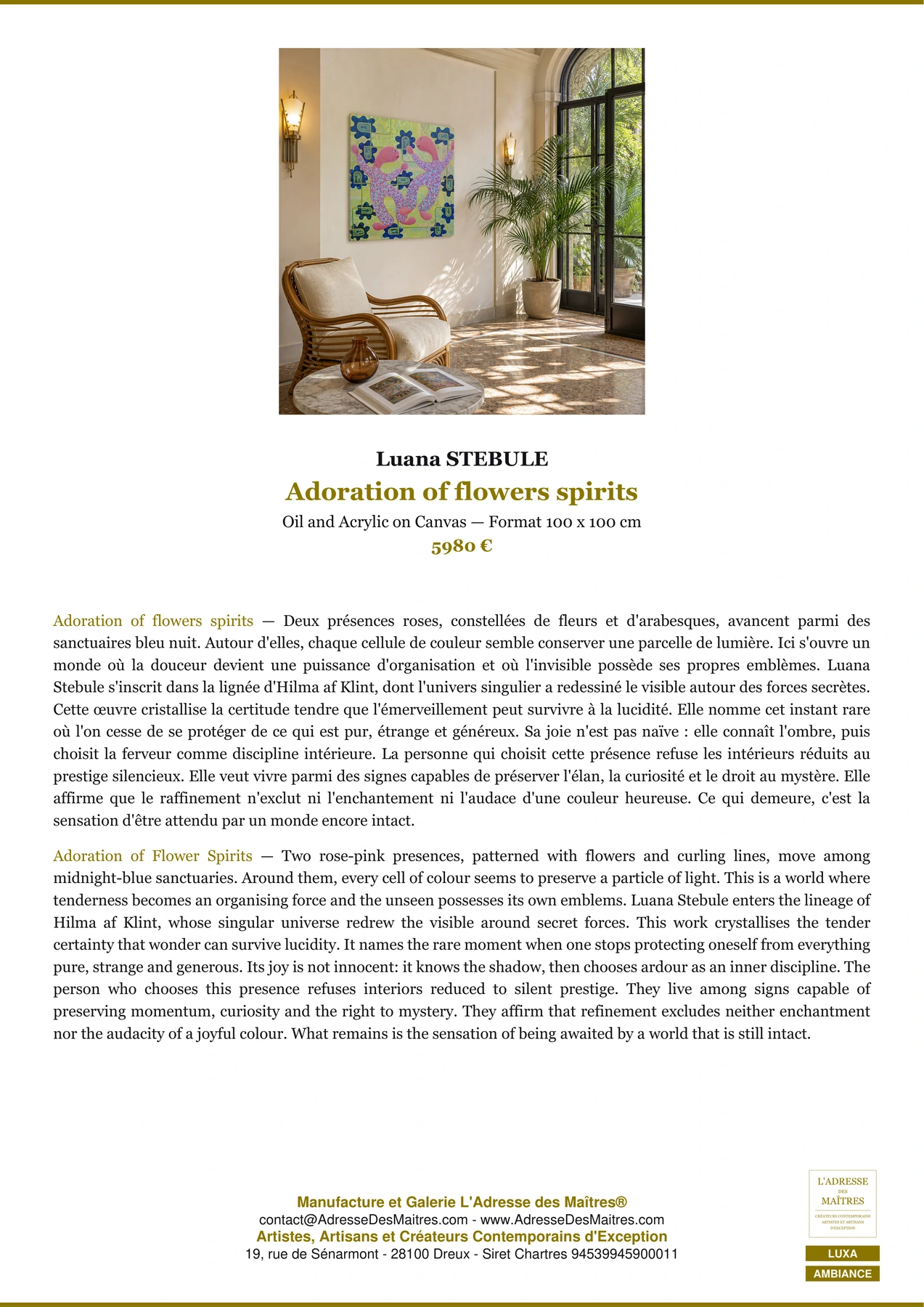 Fiche Premium Ambiance - Adoration of flowers spirits - Luana STEBULE - L'Adresse des Maîtres®