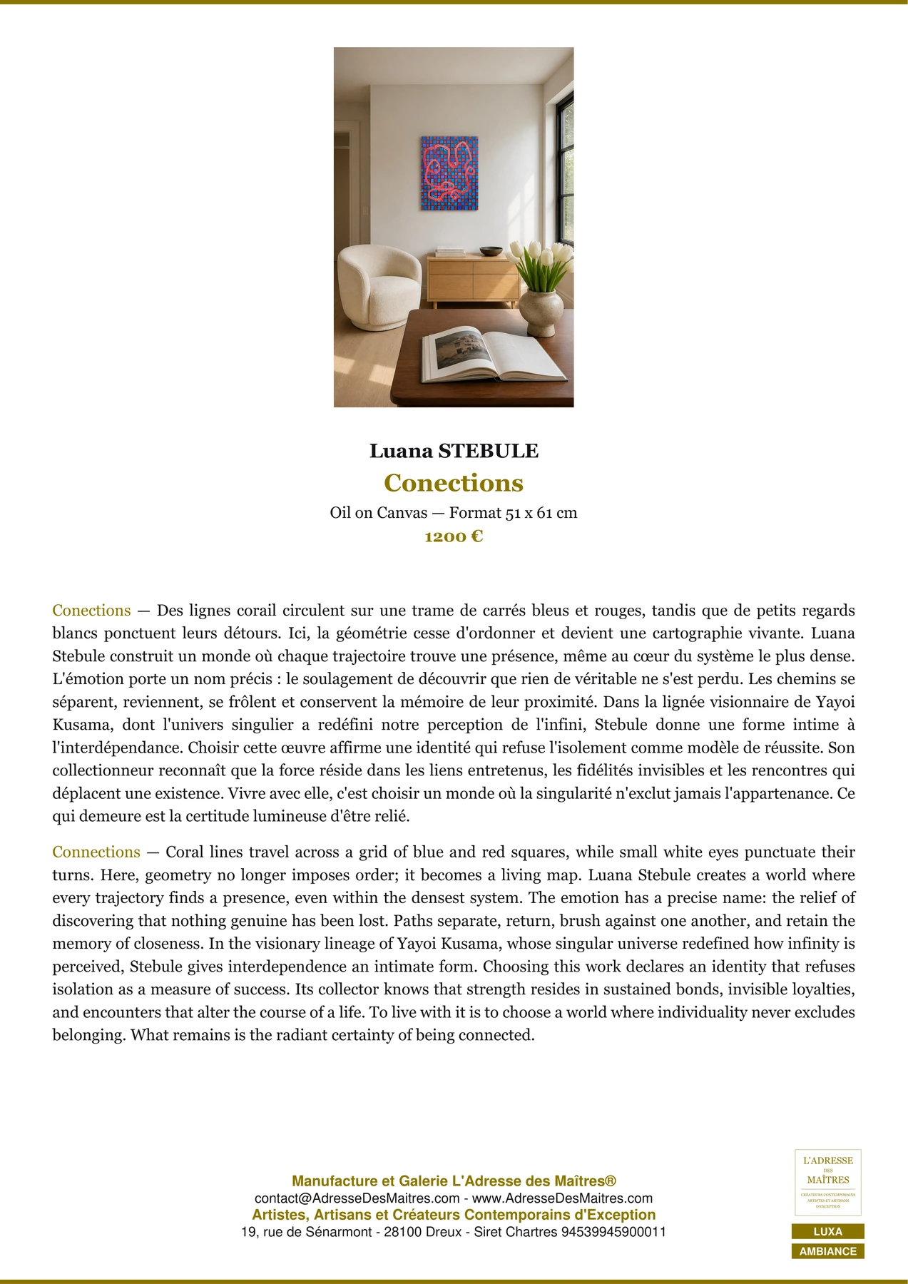 Fiche Premium Ambiance - Conections - Luana STEBULE - L'Adresse des Maîtres®