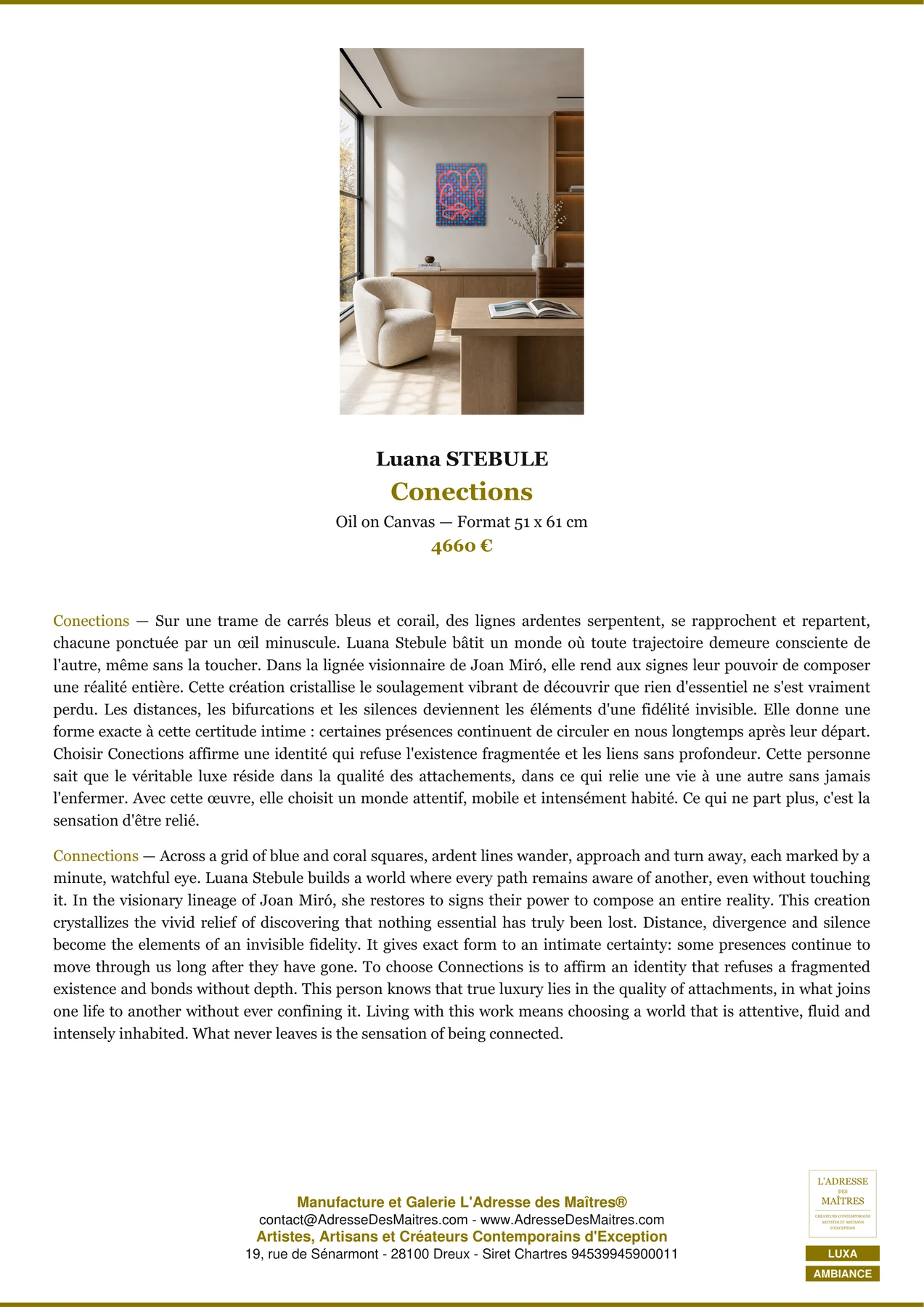 Fiche Premium Ambiance - Conections - Luana STEBULE - L'Adresse des Maîtres®
