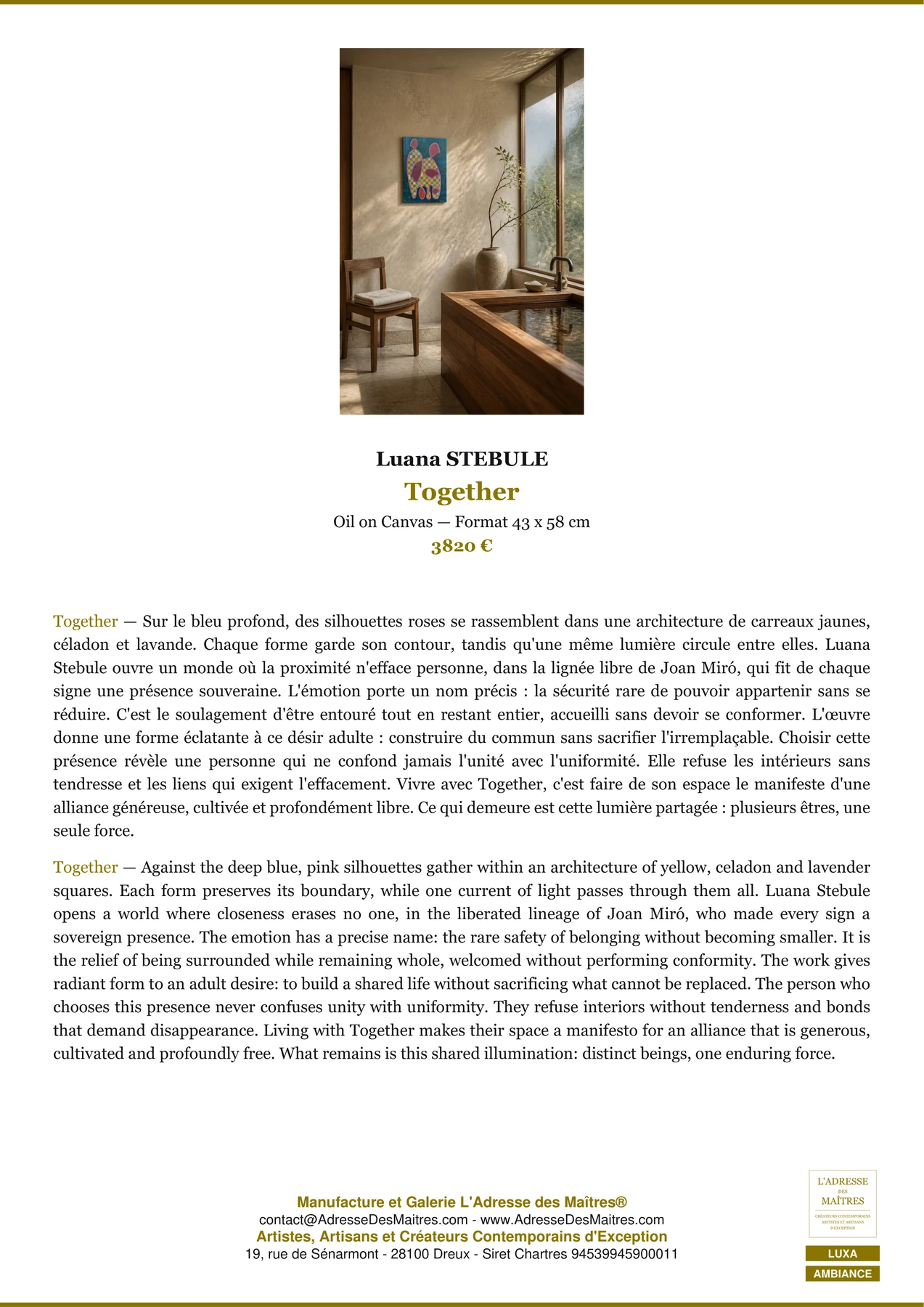 Fiche Premium Ambiance - Together - Luana STEBULE - L'Adresse des Maîtres®
