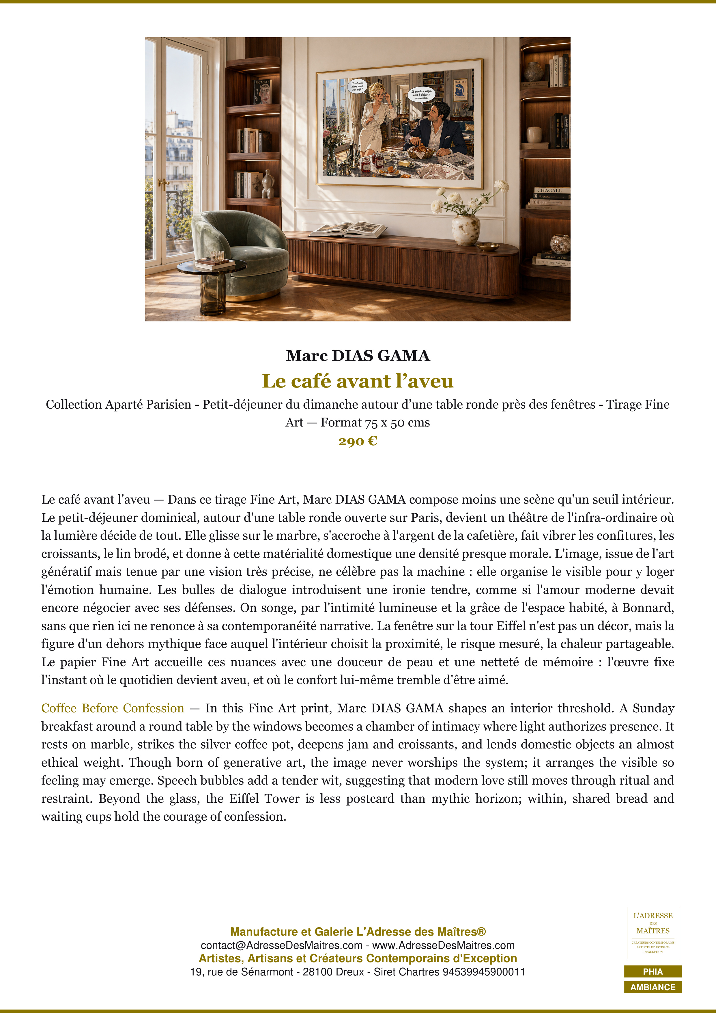 Fiche Premium Ambiance — Le café avant l’aveu — Marc DIAS GAMA — L'Adresse des Maîtres®