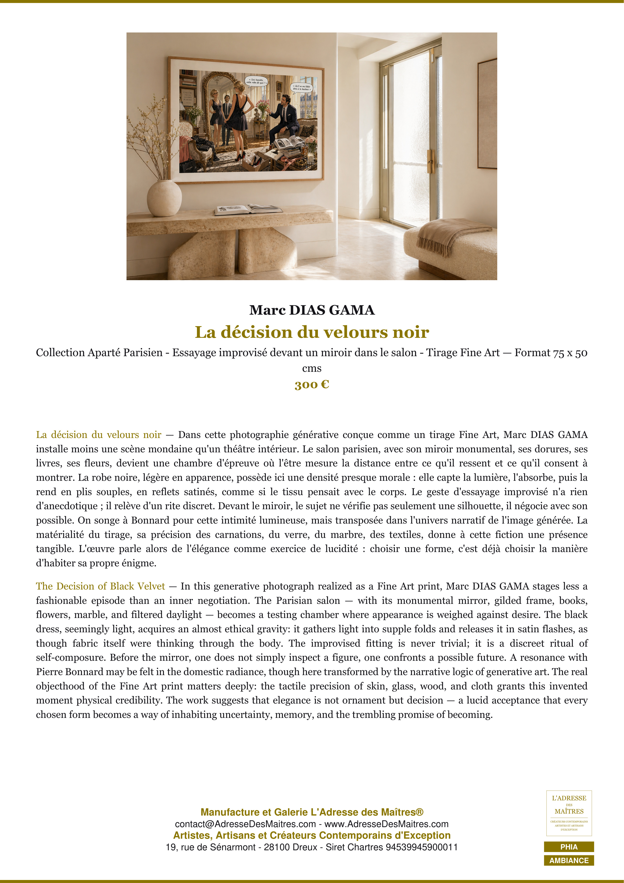 Fiche Premium Ambiance — La décision du velours noir — Marc DIAS GAMA — L'Adresse des Maîtres®