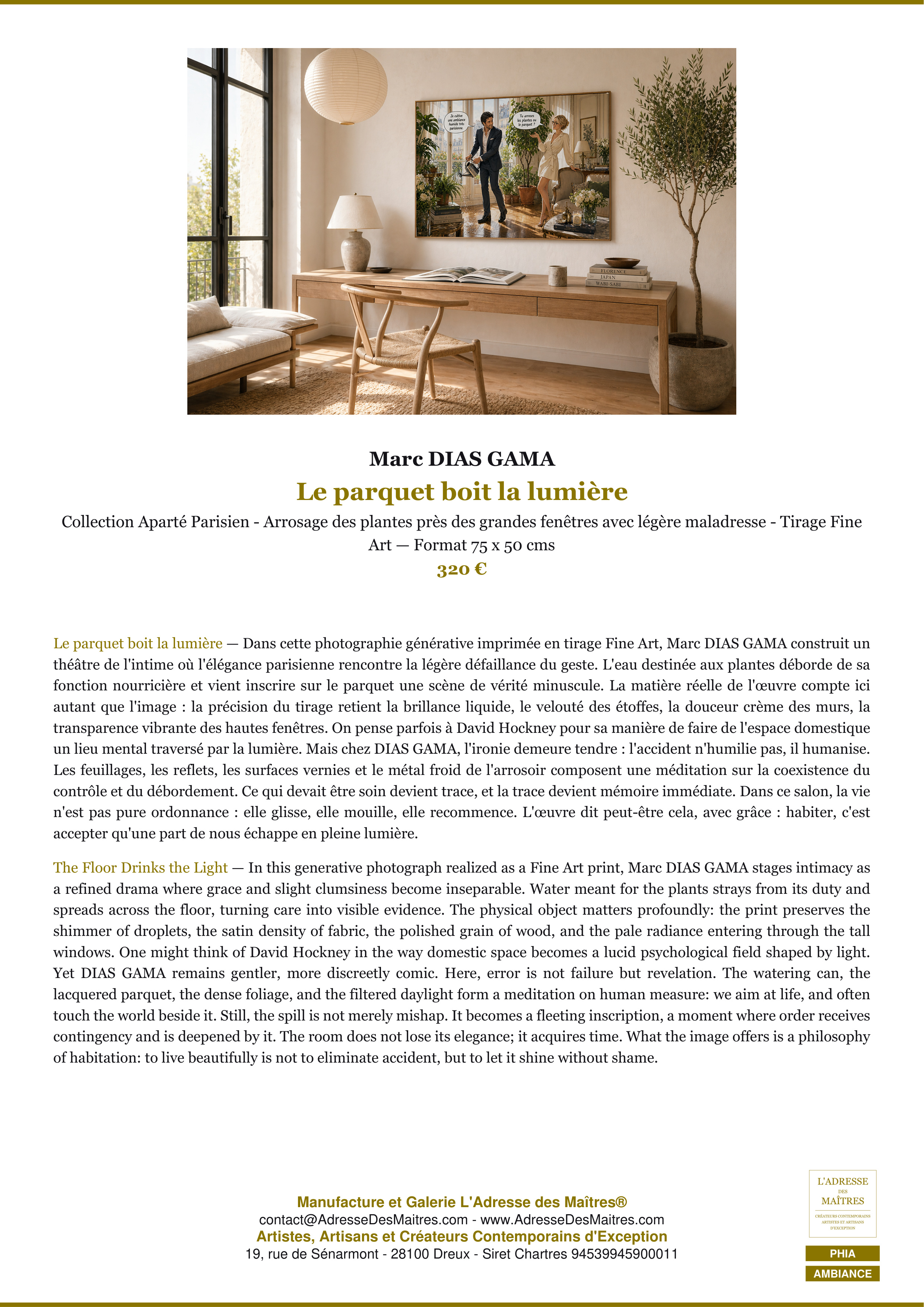 Fiche Premium Ambiance — Le parquet boit la lumière — Marc DIAS GAMA — L'Adresse des Maîtres®