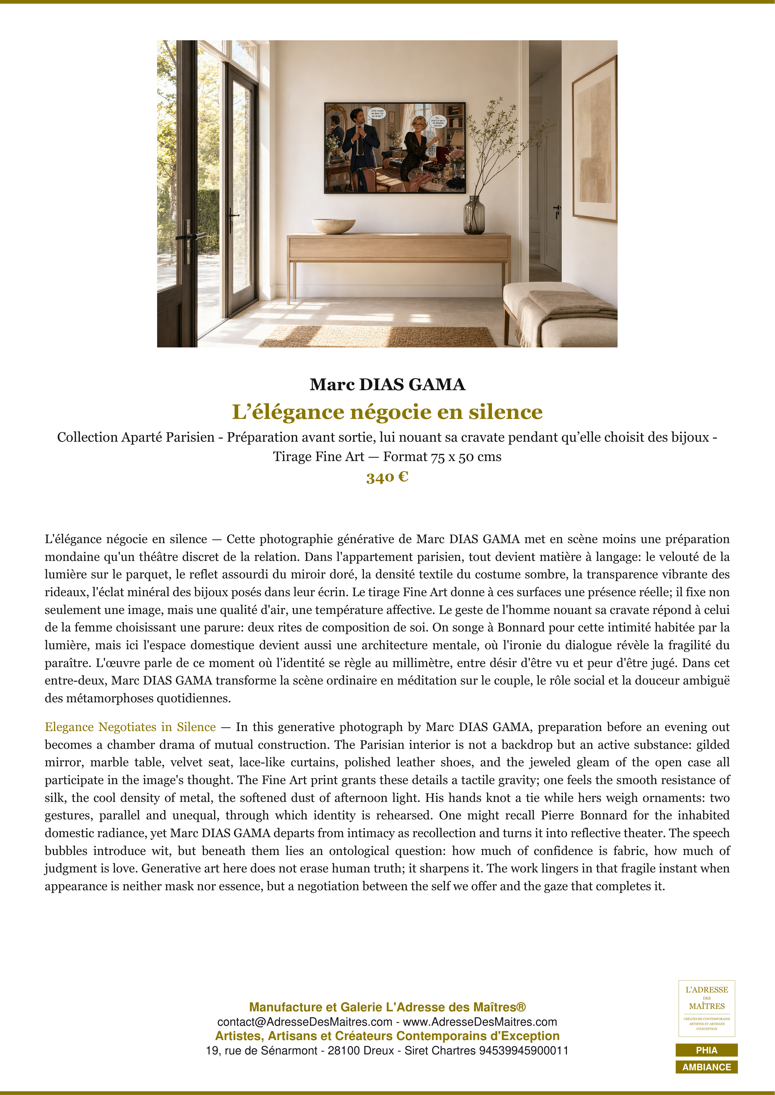 Fiche Premium Ambiance — L’élégance négocie en silence — Marc DIAS GAMA — L'Adresse des Maîtres®