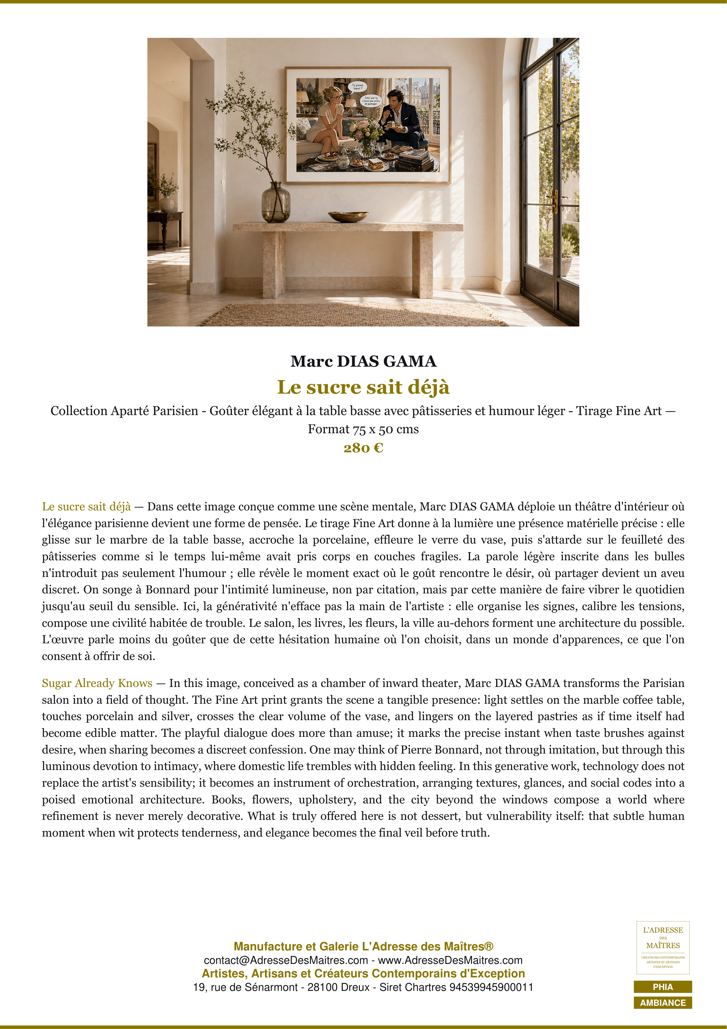 Fiche Premium Ambiance — Le sucre sait déjà — Marc DIAS GAMA — L'Adresse des Maîtres®
