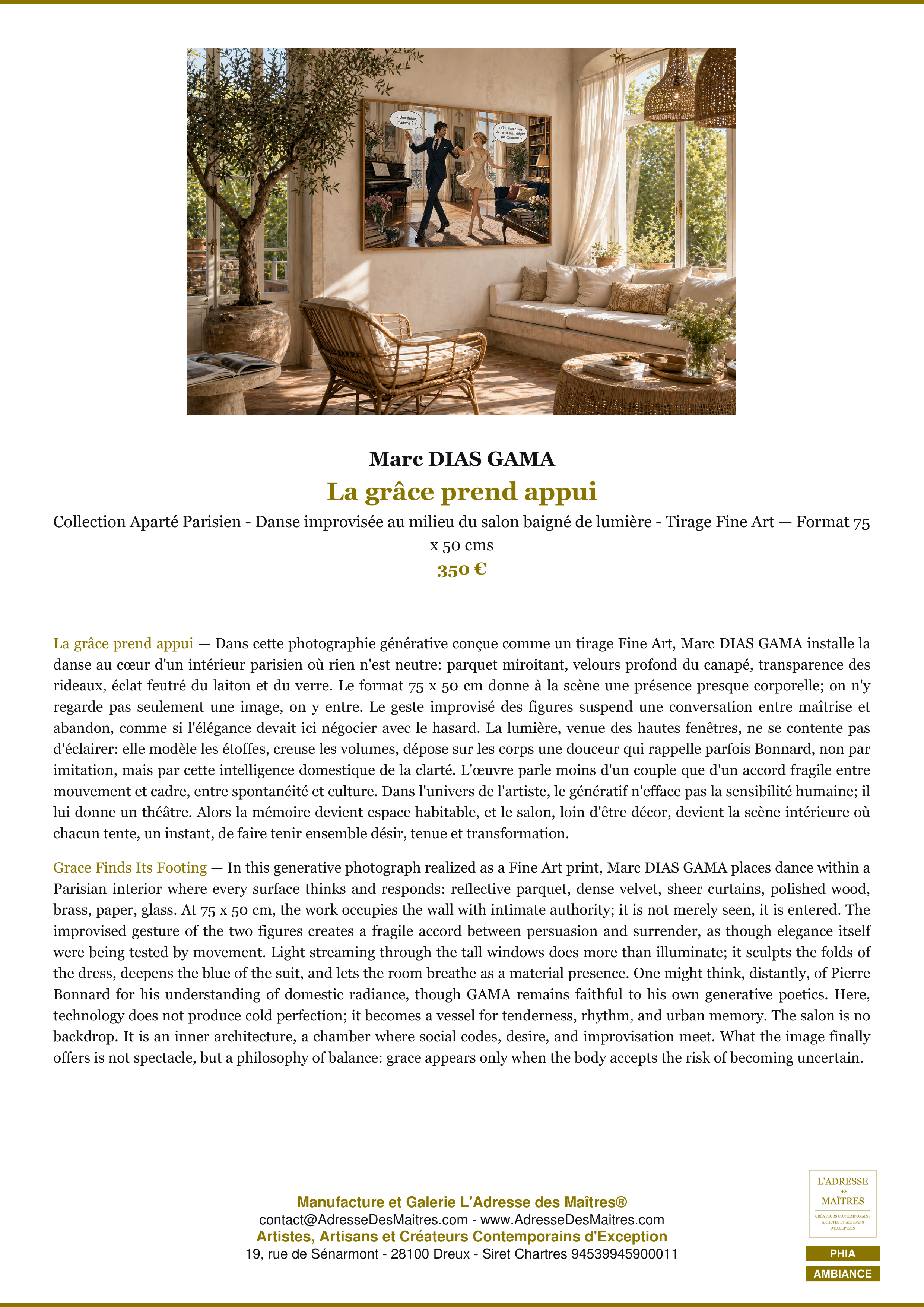 Fiche Premium Ambiance — La grâce prend appui — Marc DIAS GAMA — L'Adresse des Maîtres®