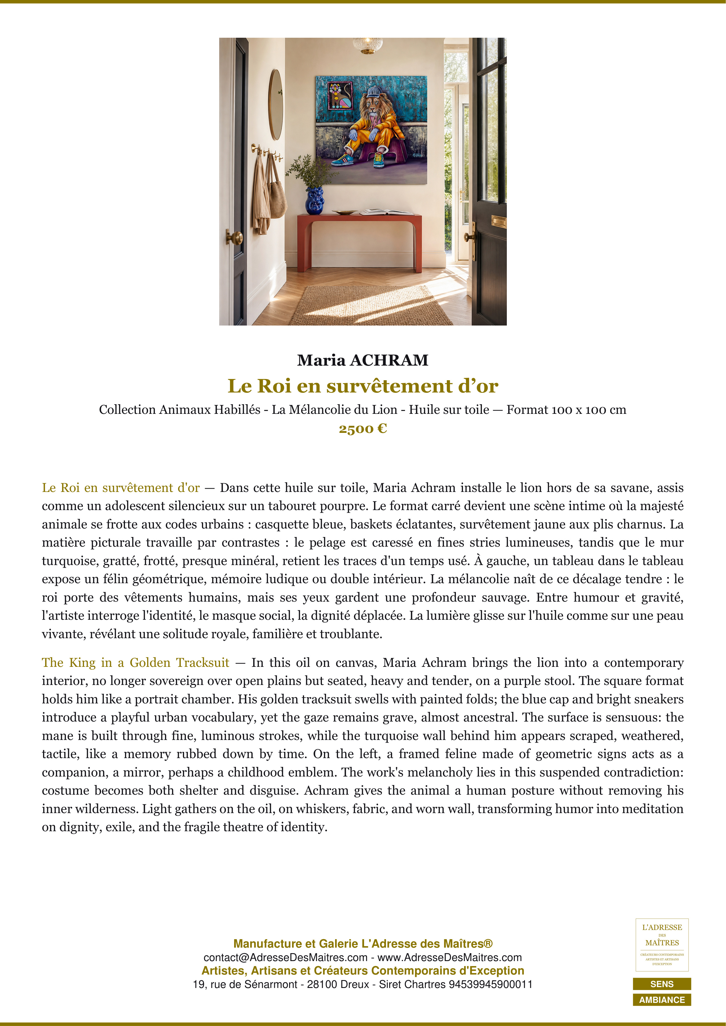 Fiche Premium Ambiance — Le Roi en survêtement d’or — Maria ACHRAM — L'Adresse des Maîtres®