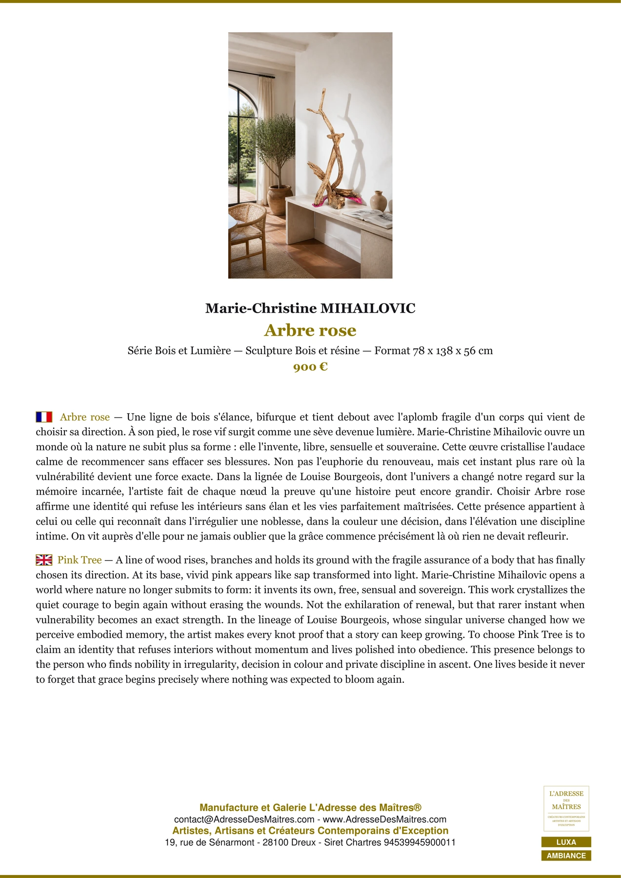 Fiche Premium Ambiance - Arbre rose - Marie-Christine MIHAILOVIC - L'Adresse des Maîtres®