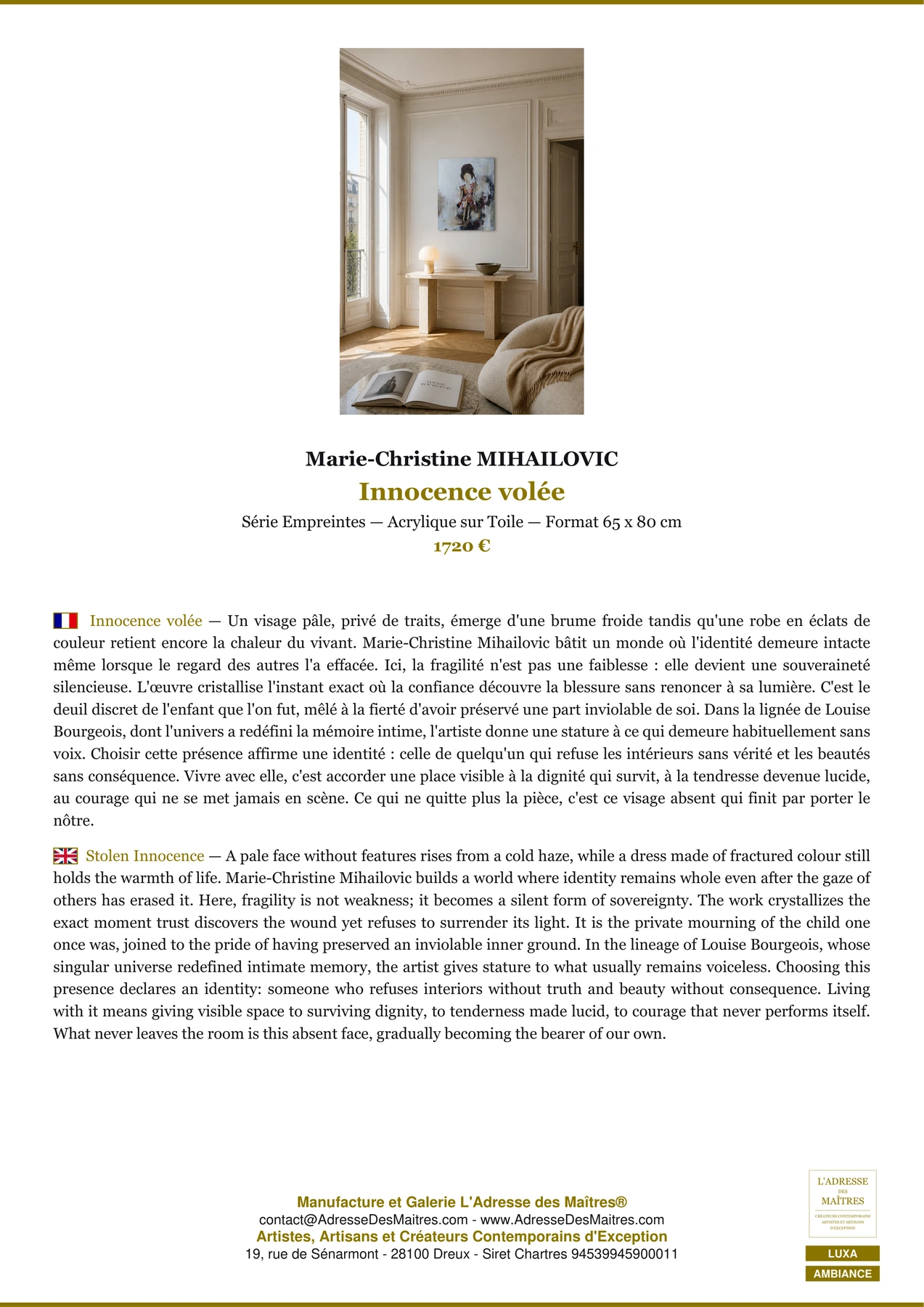 Innocence volée, Ambiance, Marie-Christine MIHAILOVIC